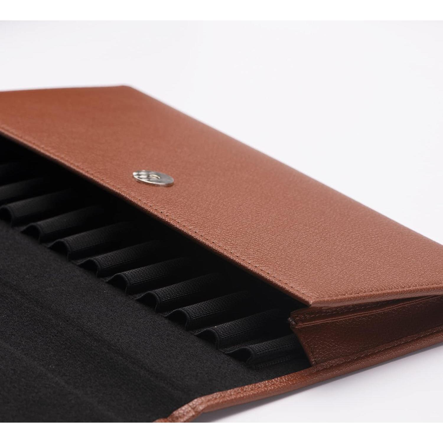 Estuche para Plumas Lanxivi Café 12 Compartimentos Cuero PU