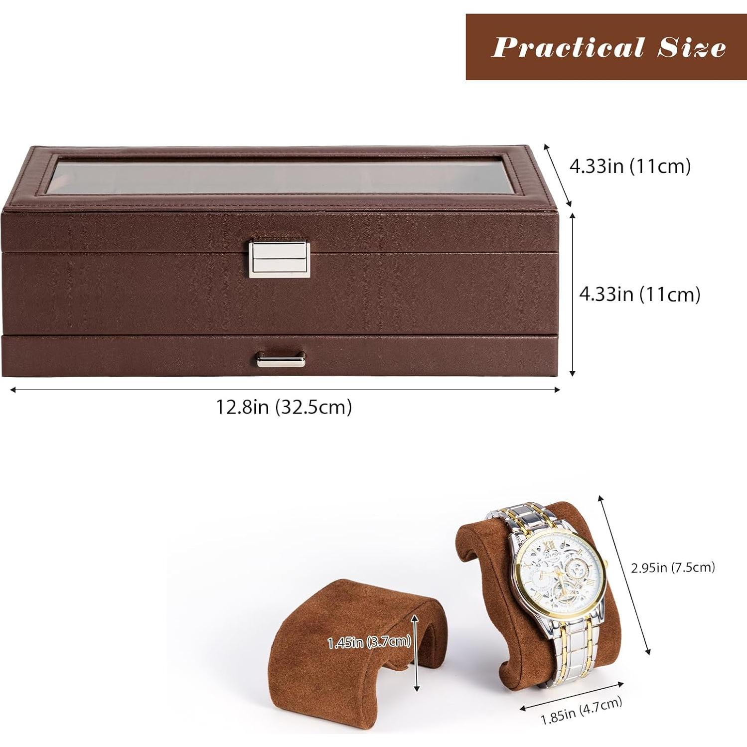 Caja de Reloj ProCase 6 Slots con Cajón y Tapa de Vidrio