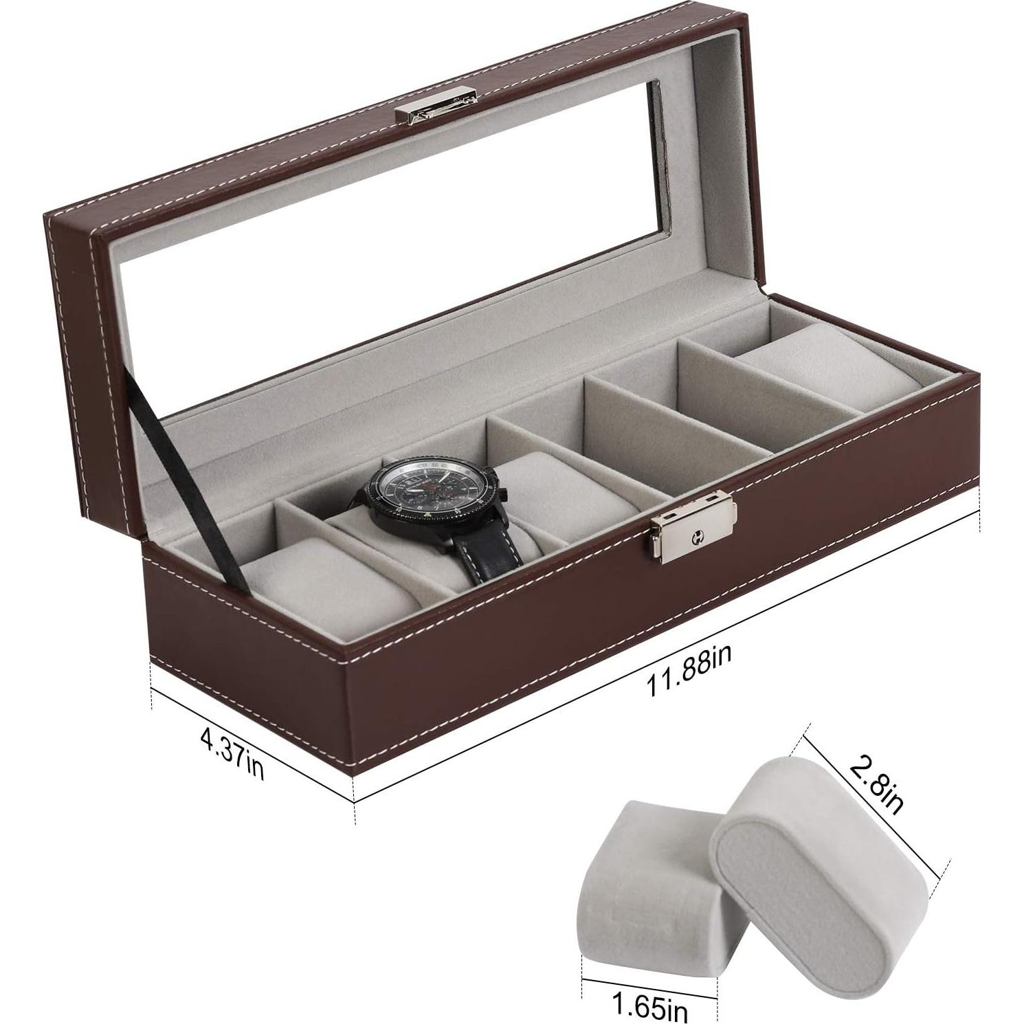 Caja de Reloj NEX de Cuero Sintético 6 Compartimentos Marrón