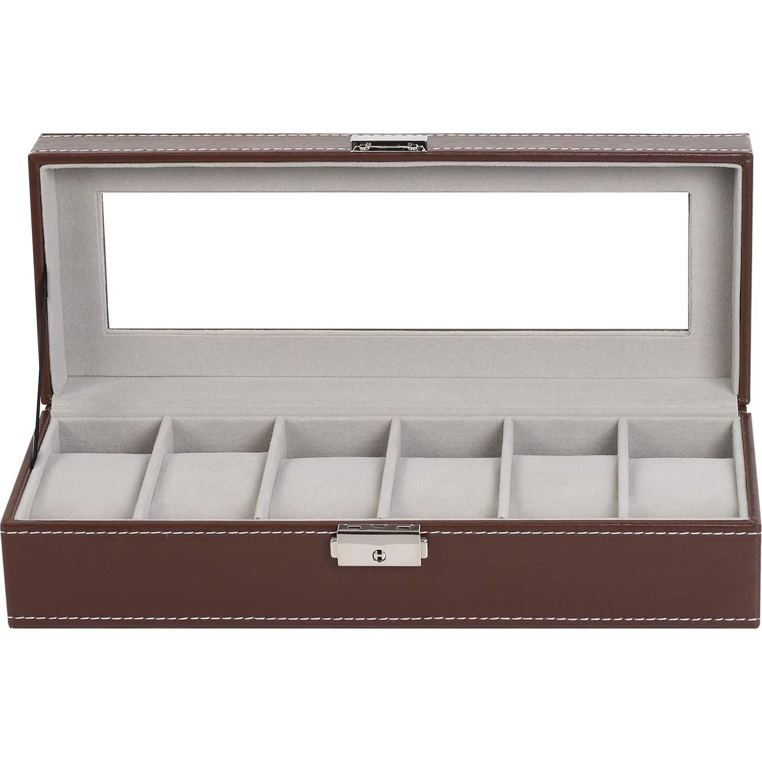 Caja de Reloj NEX de Cuero Sintético 6 Compartimentos Marrón