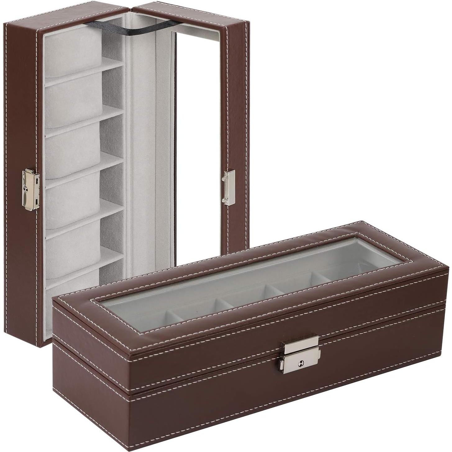 Caja de Reloj NEX de Cuero Sintético 6 Compartimentos Marrón