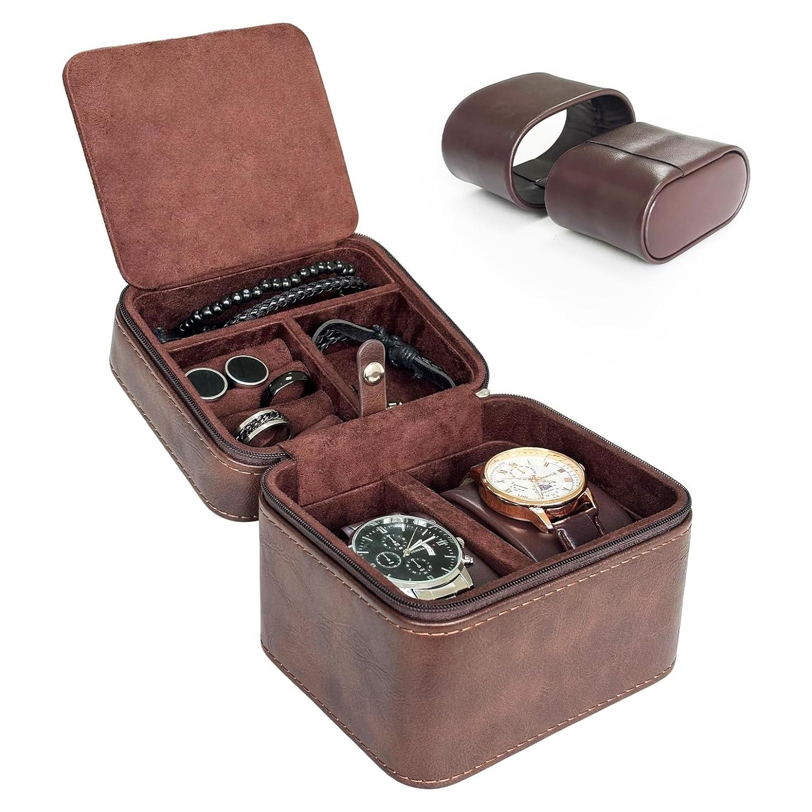 Estuche de Viaje para Relojes EverWinSR Marrón 2 Compartimentos