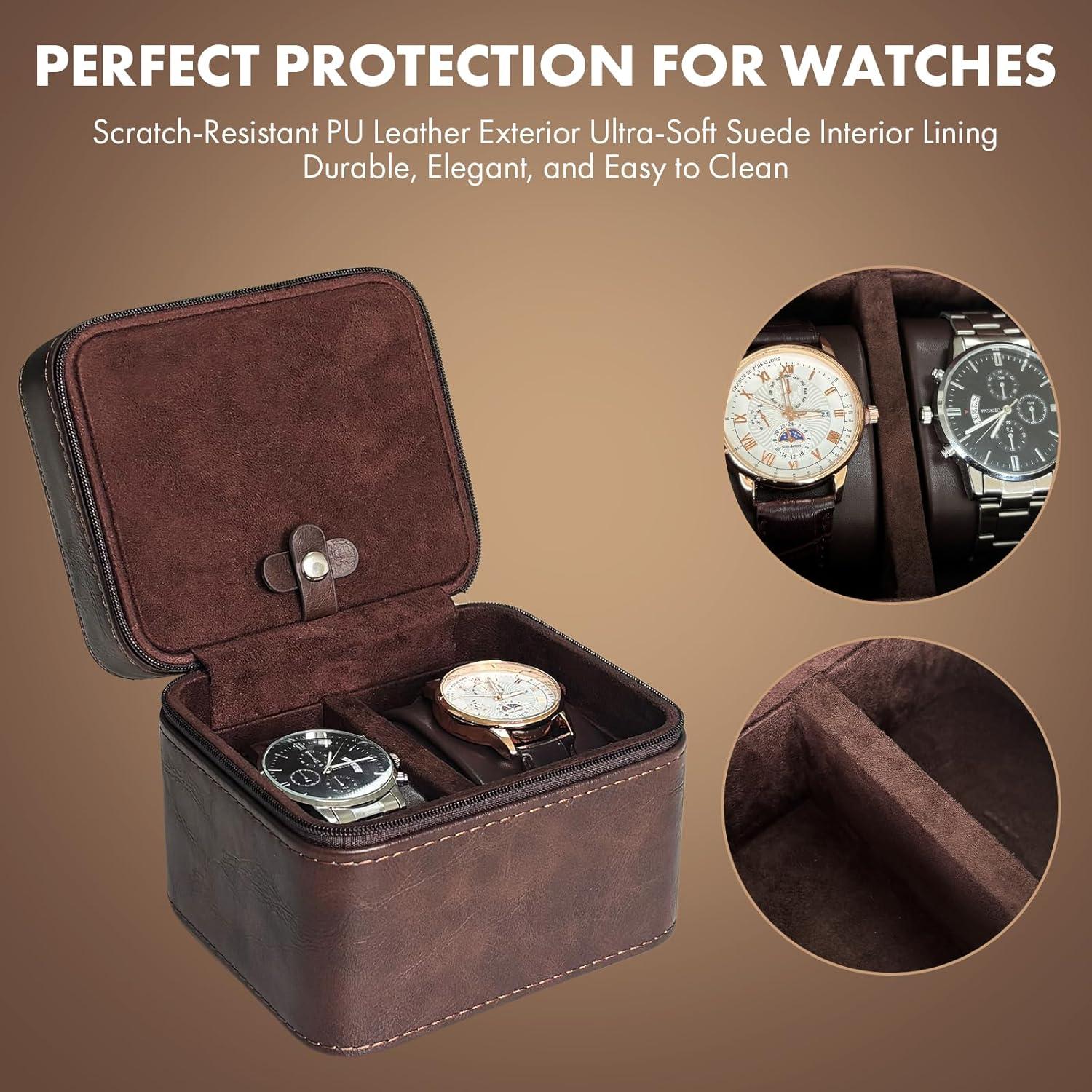 Estuche de Viaje para Relojes EverWinSR Marrón 2 Compartimentos