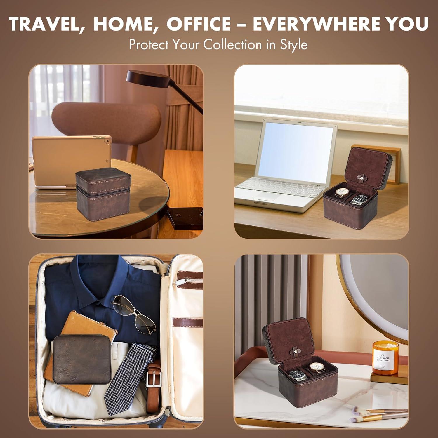 Estuche de Viaje para Relojes EverWinSR Marrón 2 Compartimentos