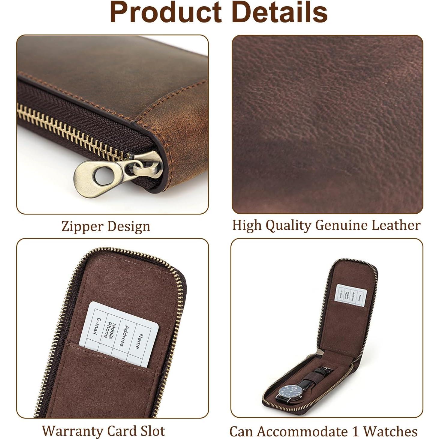 Estuche de Viaje para Reloj Acidea de Cuero Genuino 16.5cm