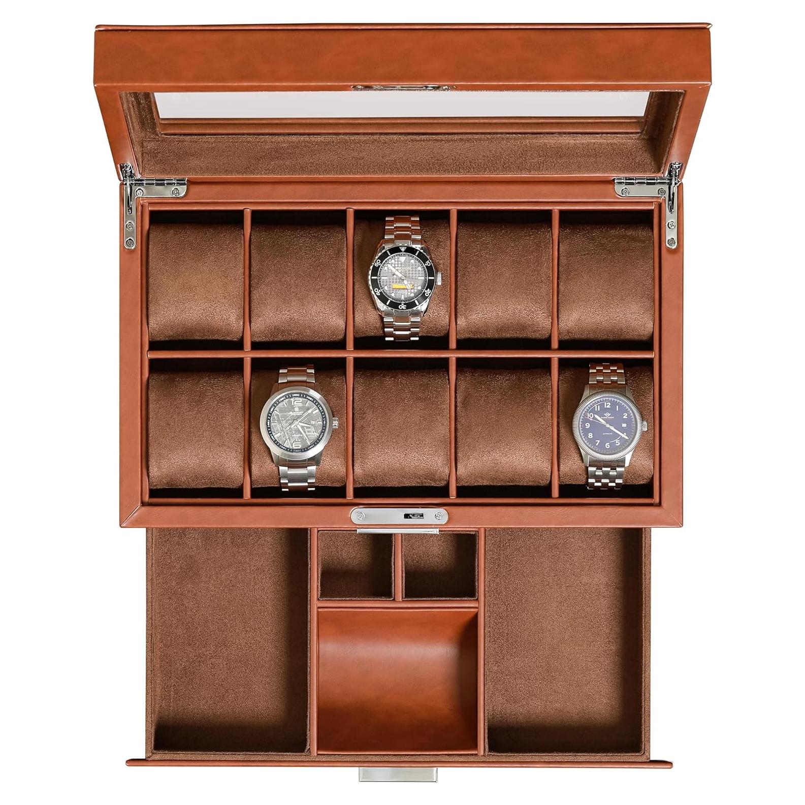 Caja de Relojes Rothwell RW10ATBR en Cuero Sintético 10 Compartimentos