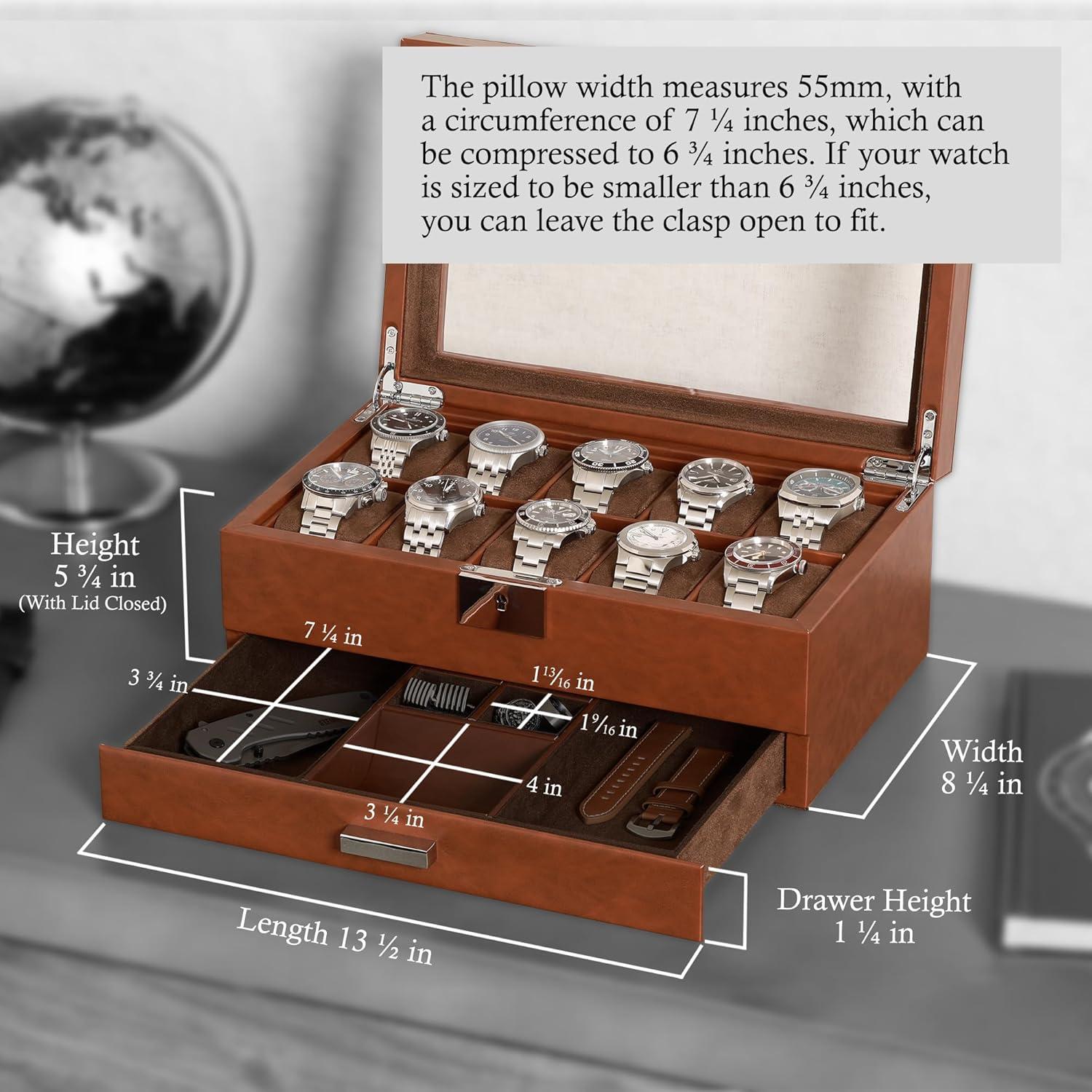 Caja de Relojes Rothwell RW10ATBR en Cuero Sintético 10 Compartimentos