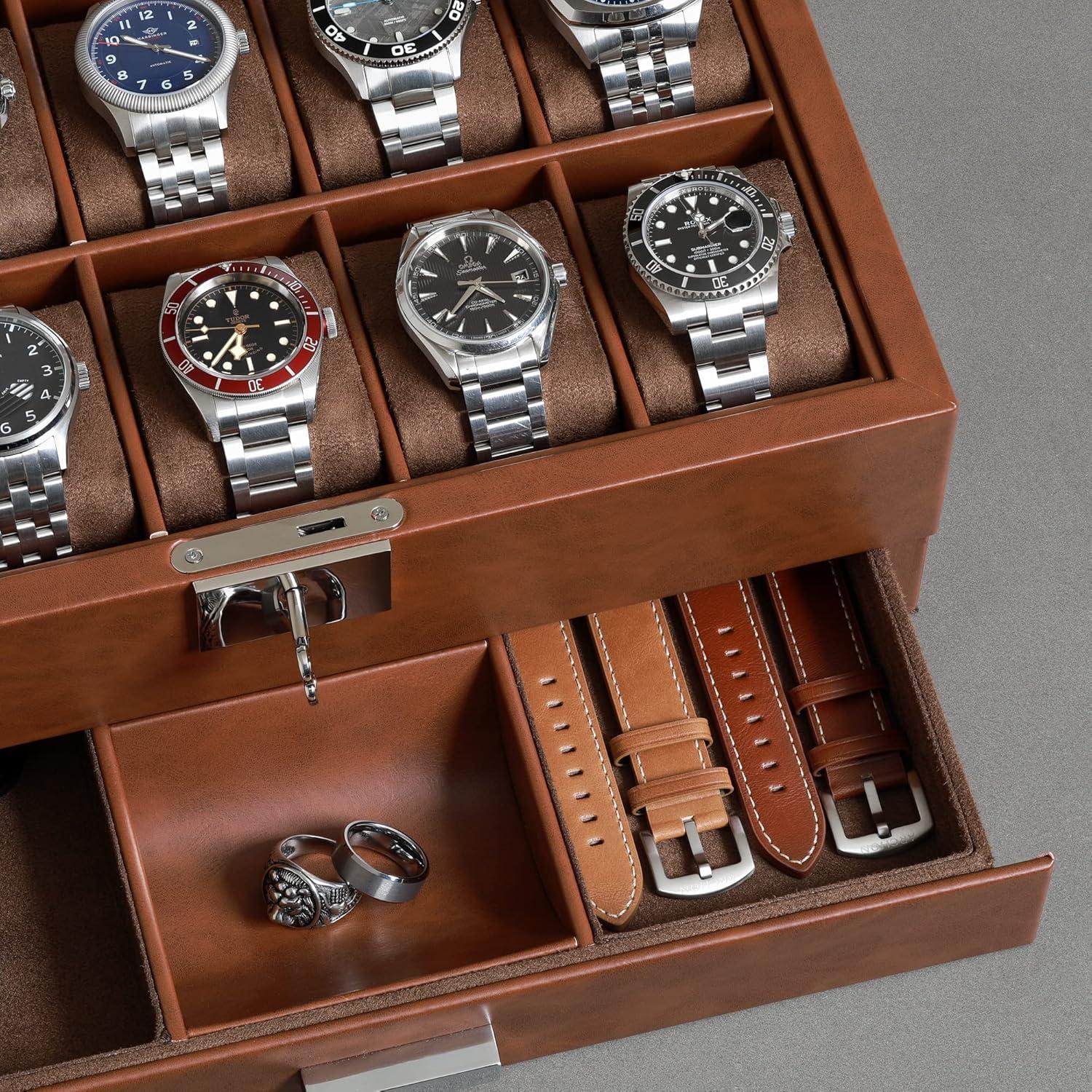 Caja de Relojes Rothwell RW10ATBR en Cuero Sintético 10 Compartimentos