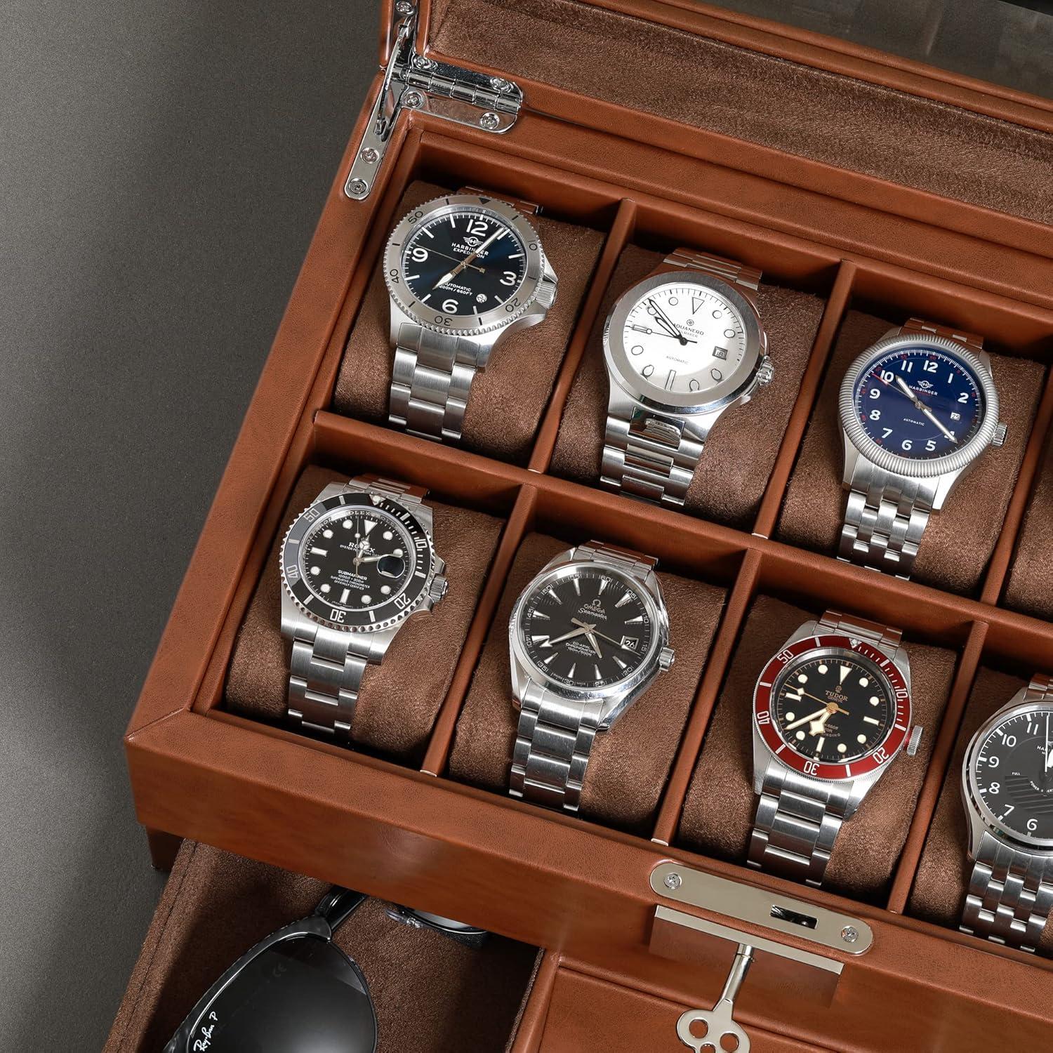 Caja de Relojes Rothwell RW10ATBR en Cuero Sintético 10 Compartimentos