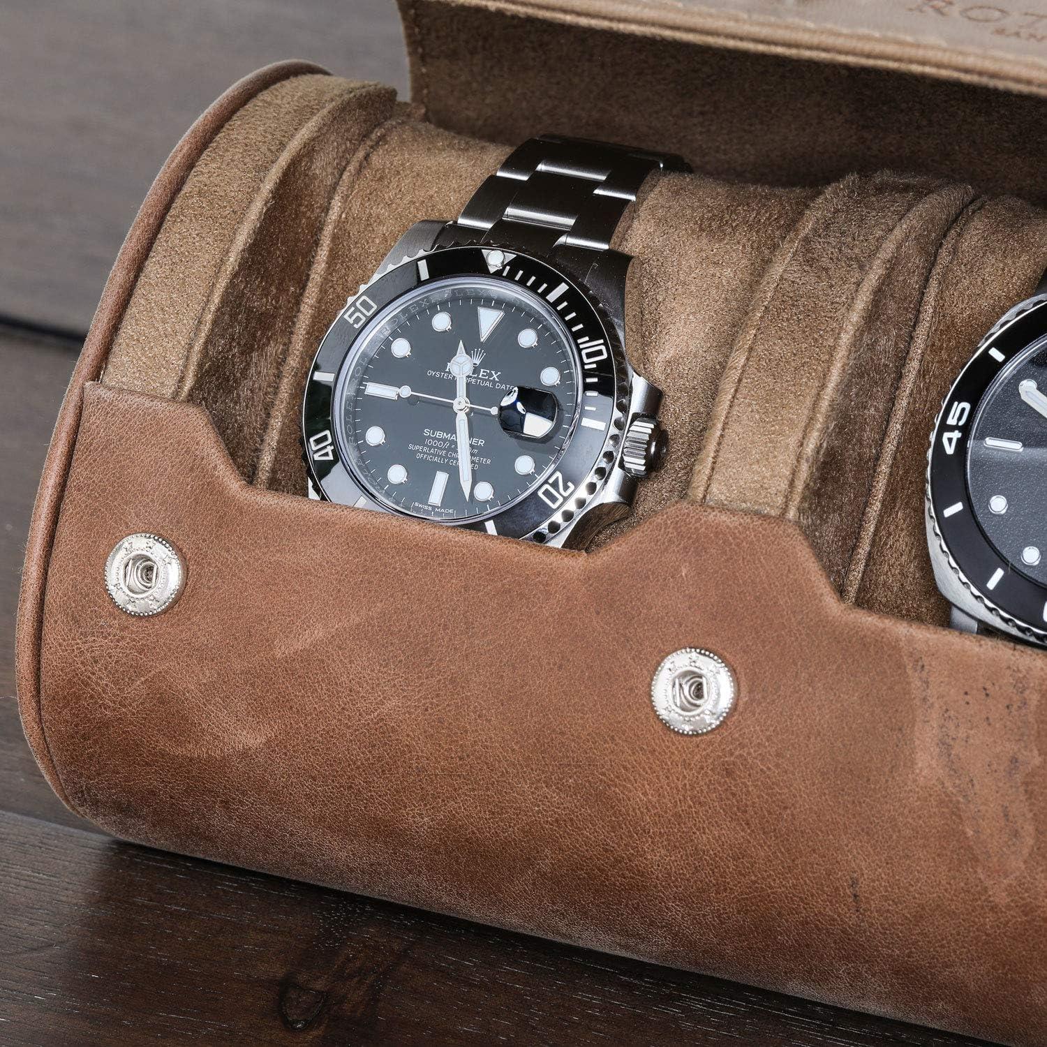 Estuche de Viaje para 3 Relojes Rothwell 100% Cuero Marrón