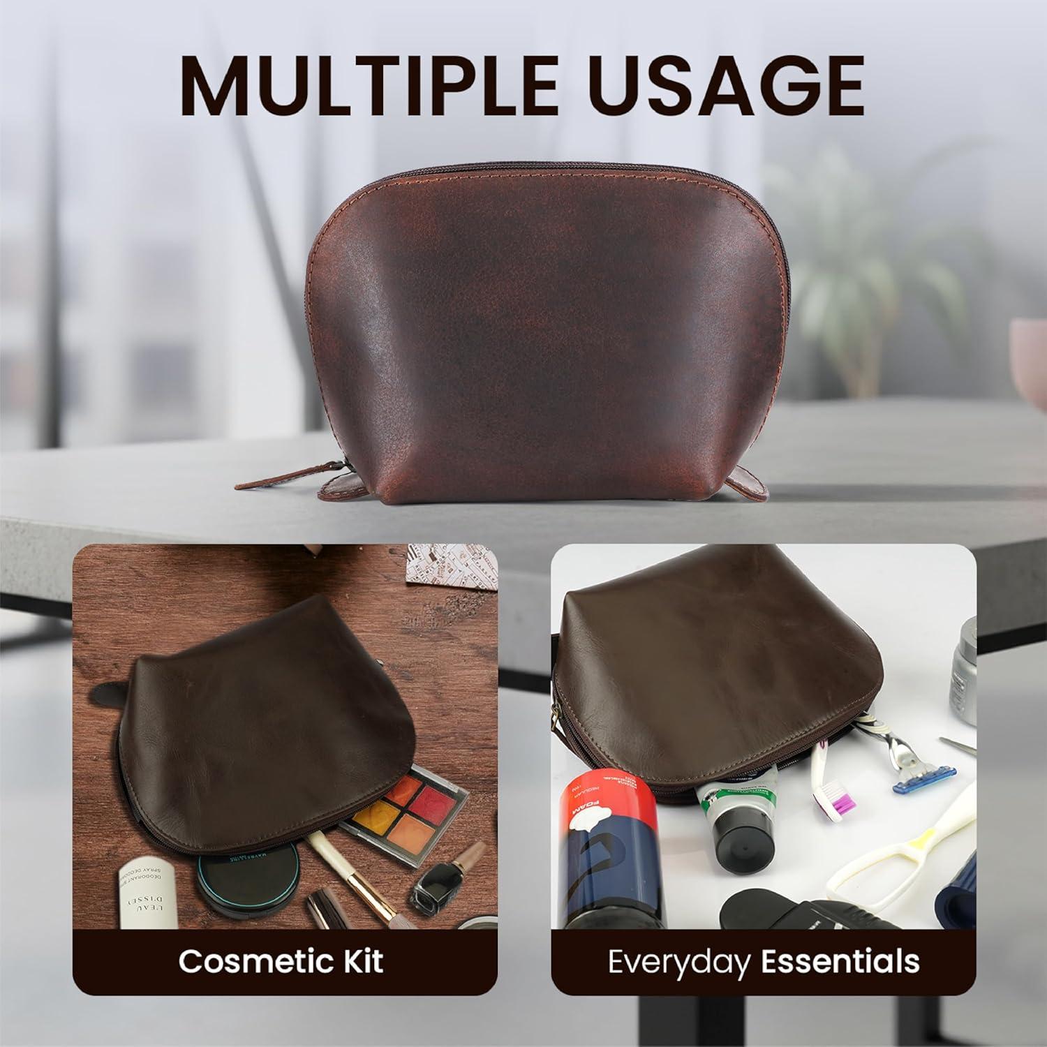 Estuche Cosmético de Cuero Genuino The Antiq Marrón 22.86x15.24cm