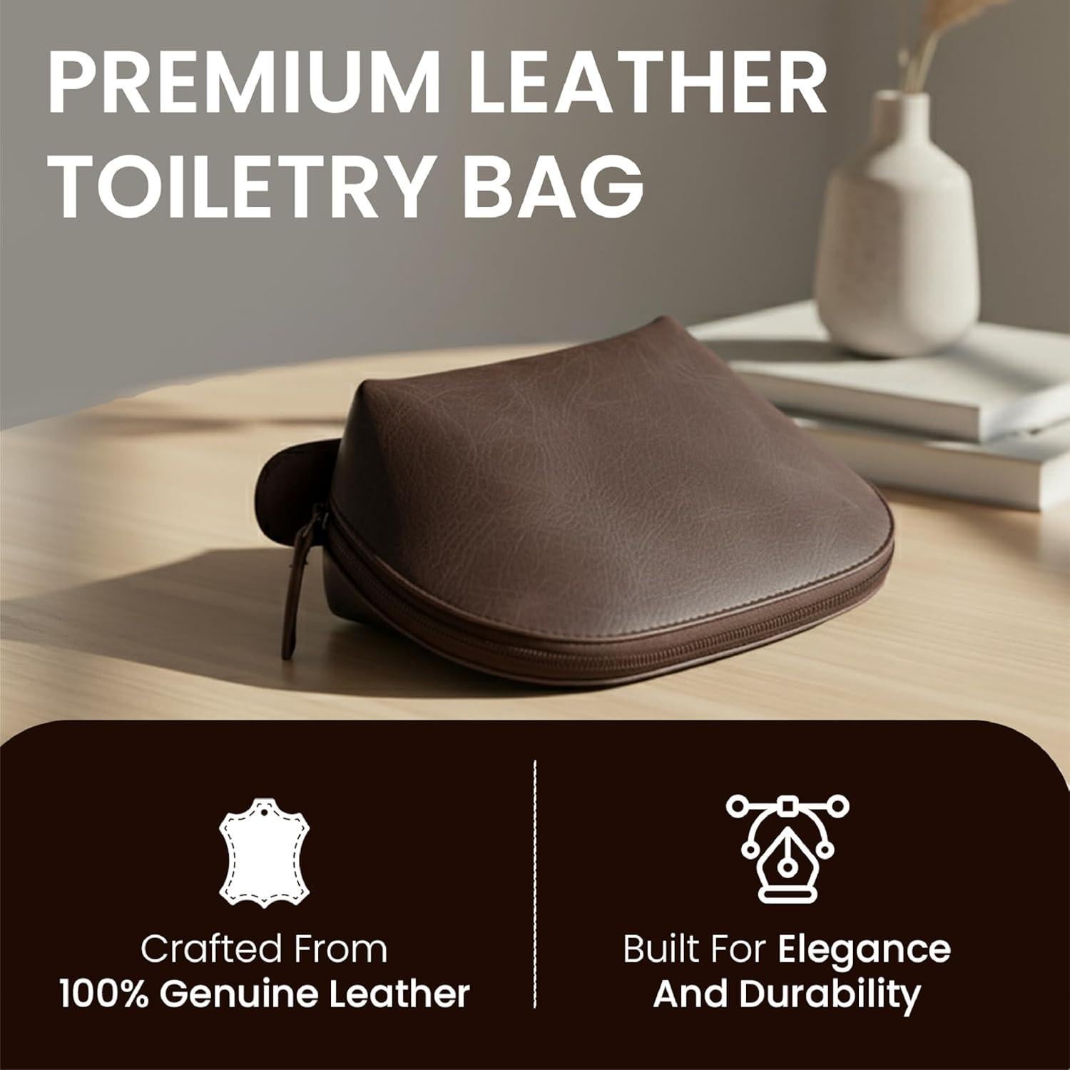 Estuche Cosmético de Cuero Genuino The Antiq Marrón 22.86x15.24cm