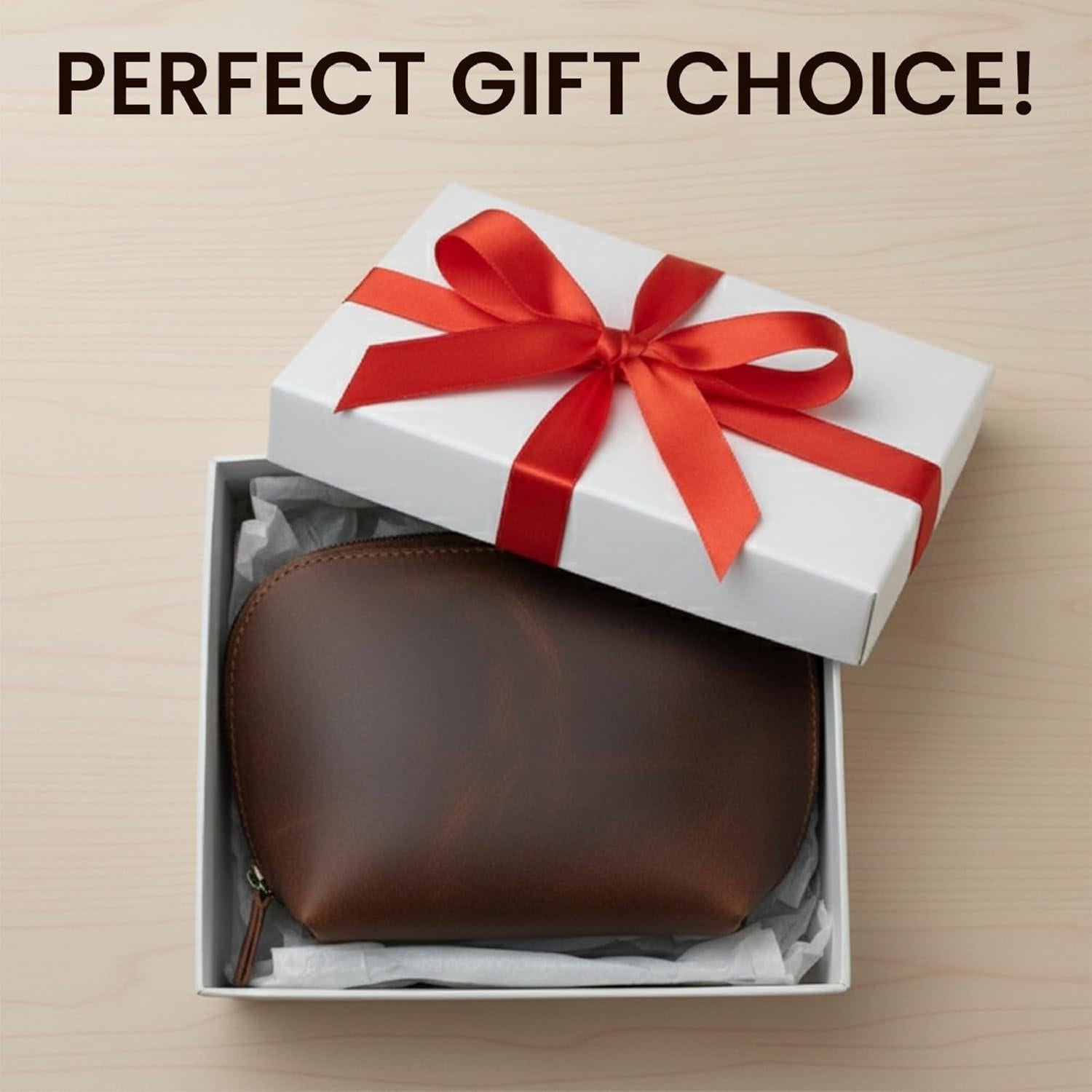 Estuche Cosmético de Cuero Genuino The Antiq Marrón 22.86x15.24cm