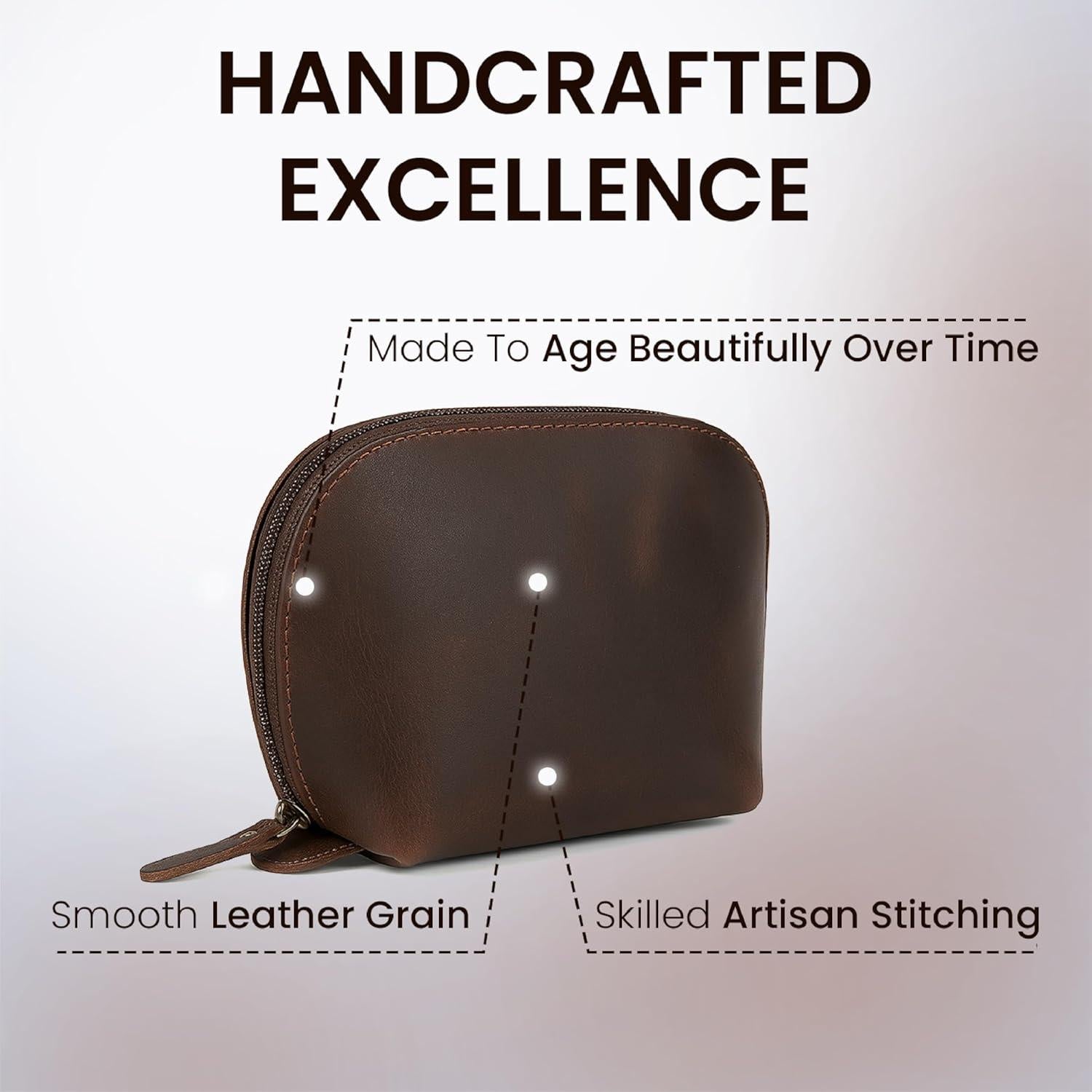 Estuche Cosmético de Cuero Genuino The Antiq Marrón 22.86x15.24cm