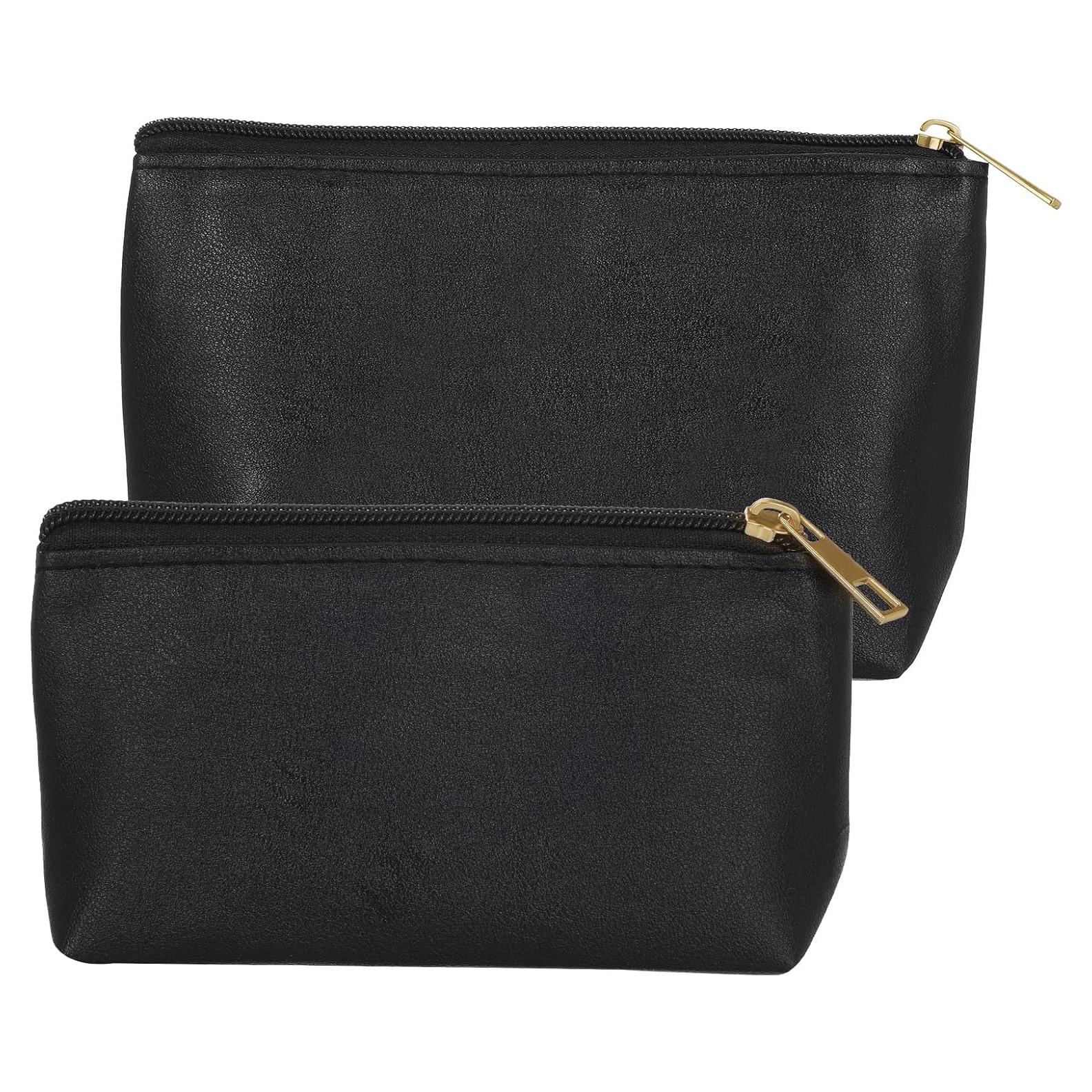 Set de 2 Bolsas de Maquillaje de Cuero Negro Tweruna