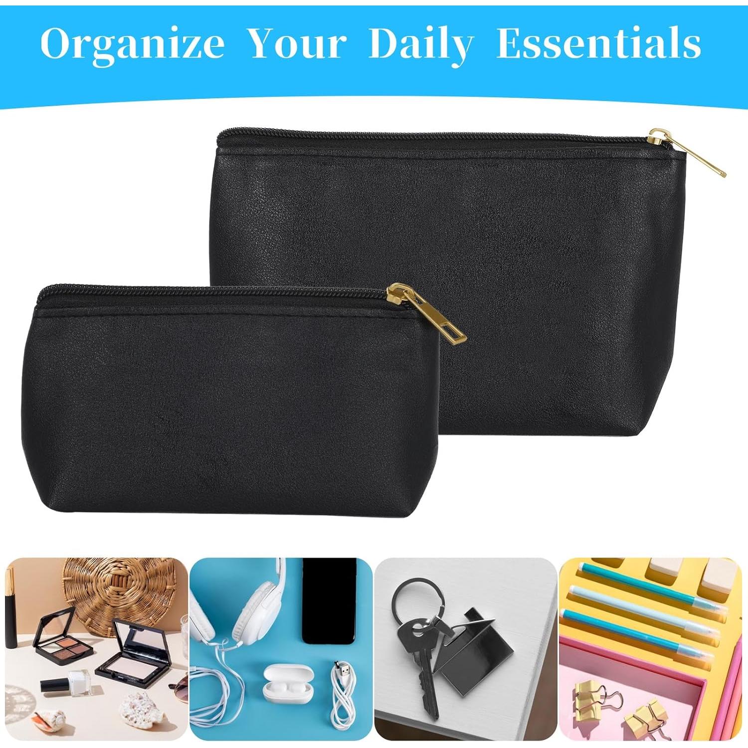 Set de 2 Bolsas de Maquillaje de Cuero Negro Tweruna