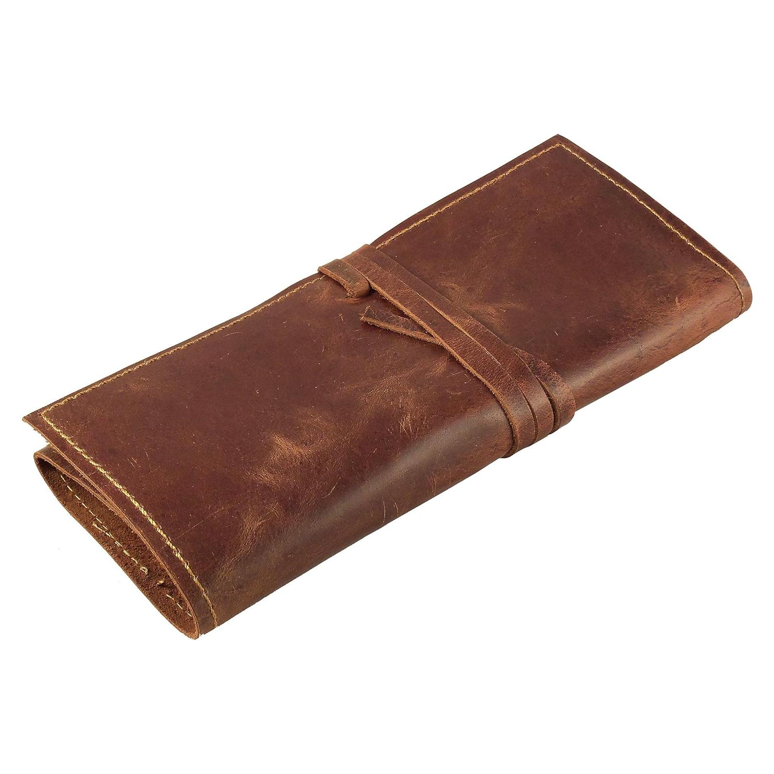 Estuche de Lápices de Cuero Genuino Rustic Ridge - Marrón