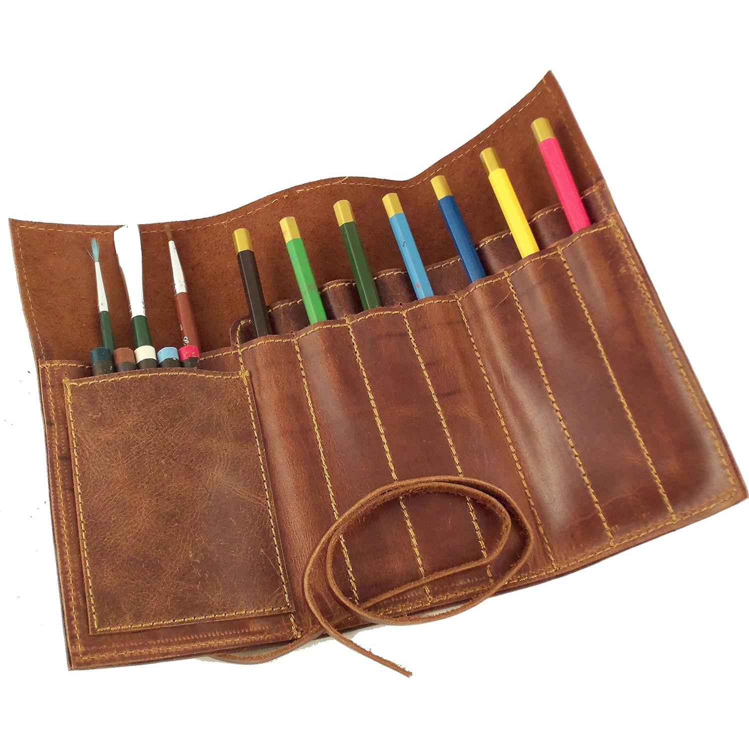 Estuche de Lápices de Cuero Genuino Rustic Ridge - Marrón