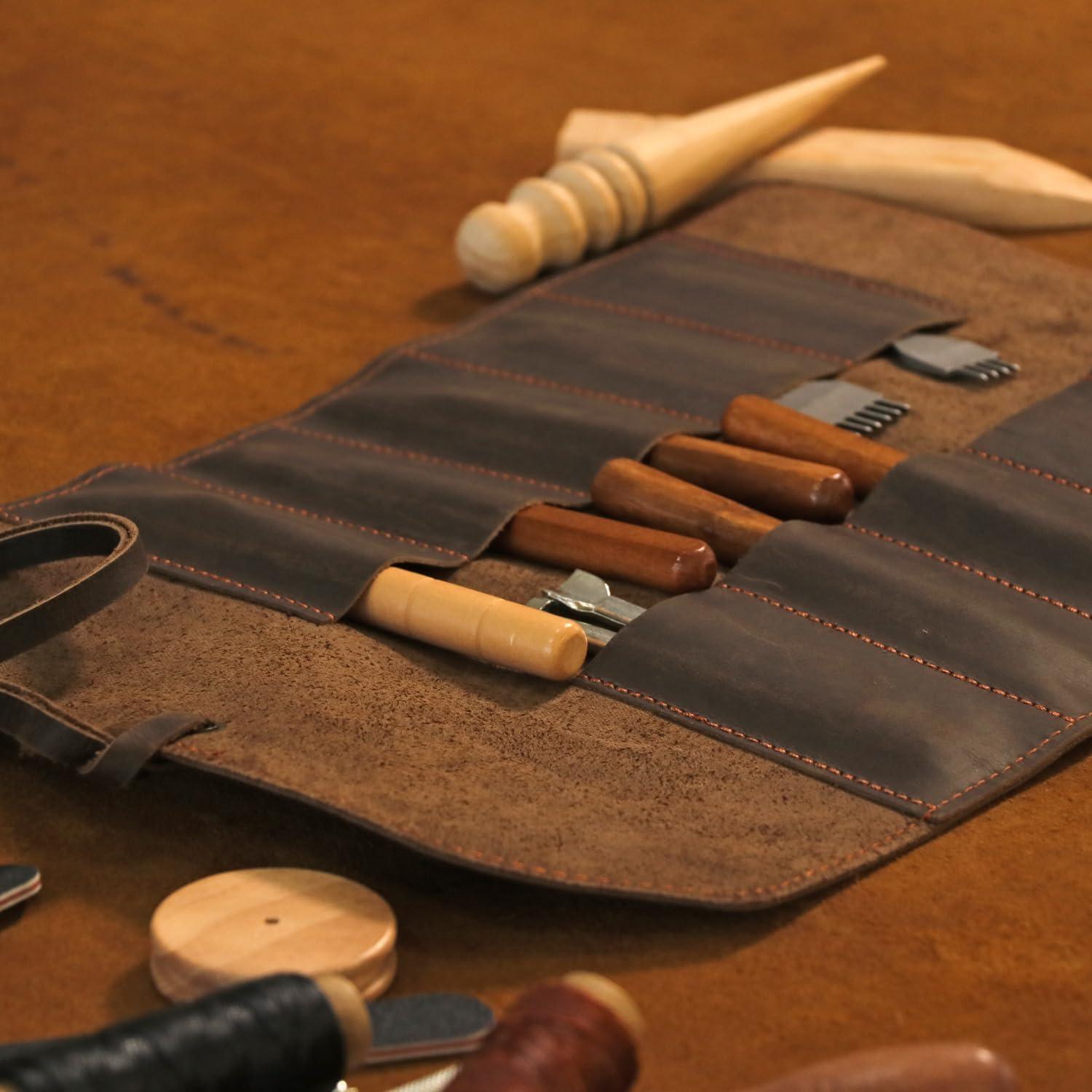 Bolsa de Almacenamiento para Herramientas Tourbon de Cuero 10 Compartimentos