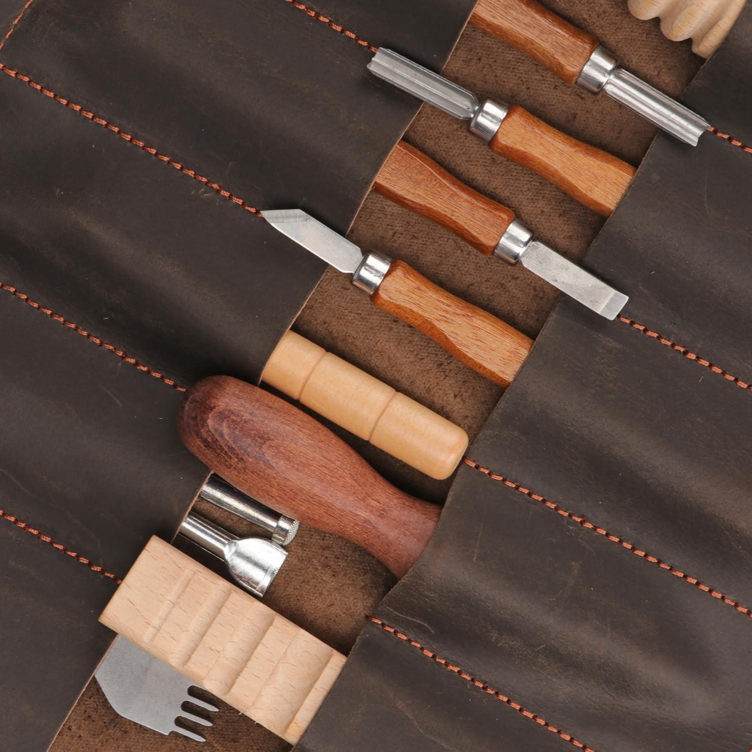 Bolsa de Almacenamiento para Herramientas Tourbon de Cuero 10 Compartimentos