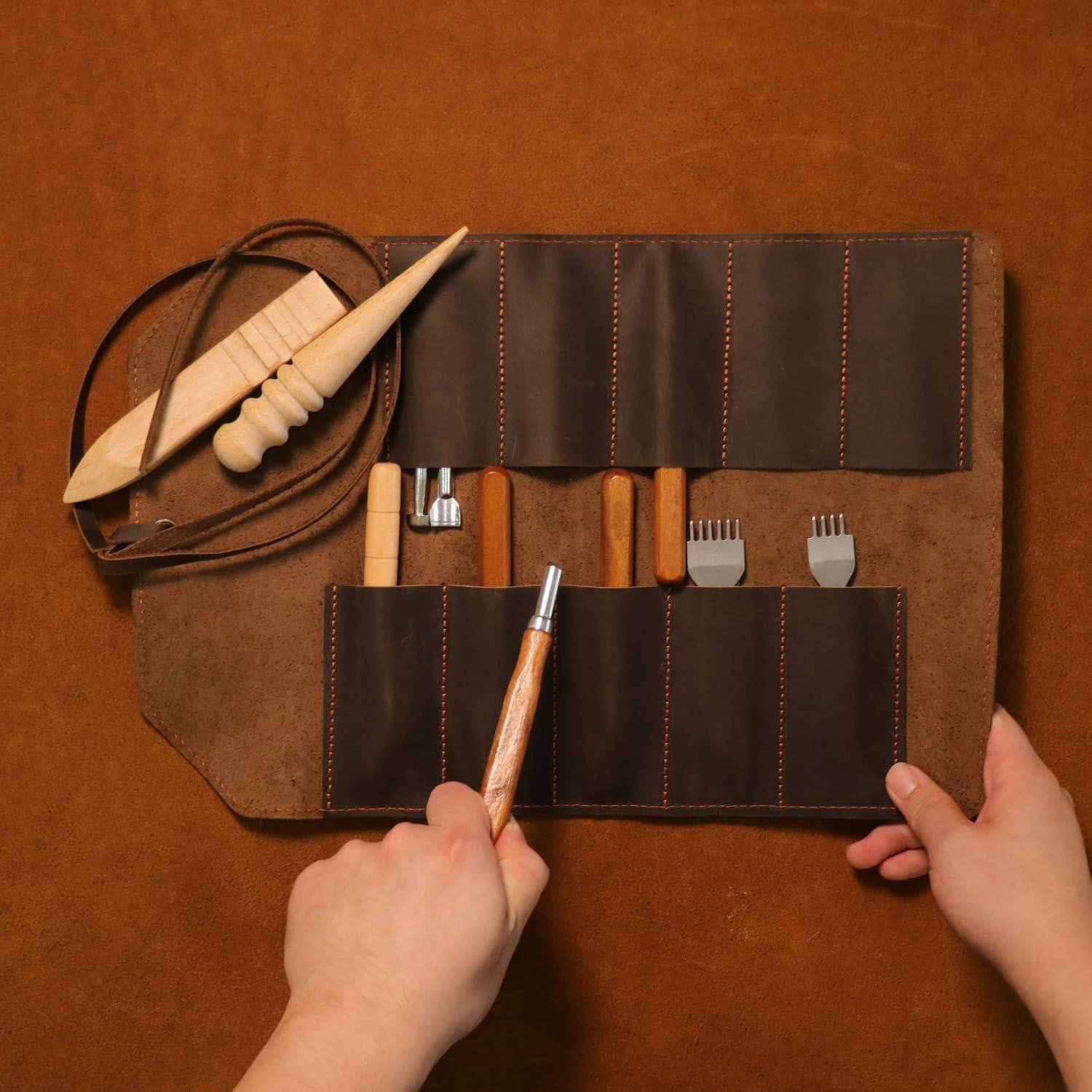 Bolsa de Almacenamiento para Herramientas Tourbon de Cuero 10 Compartimentos