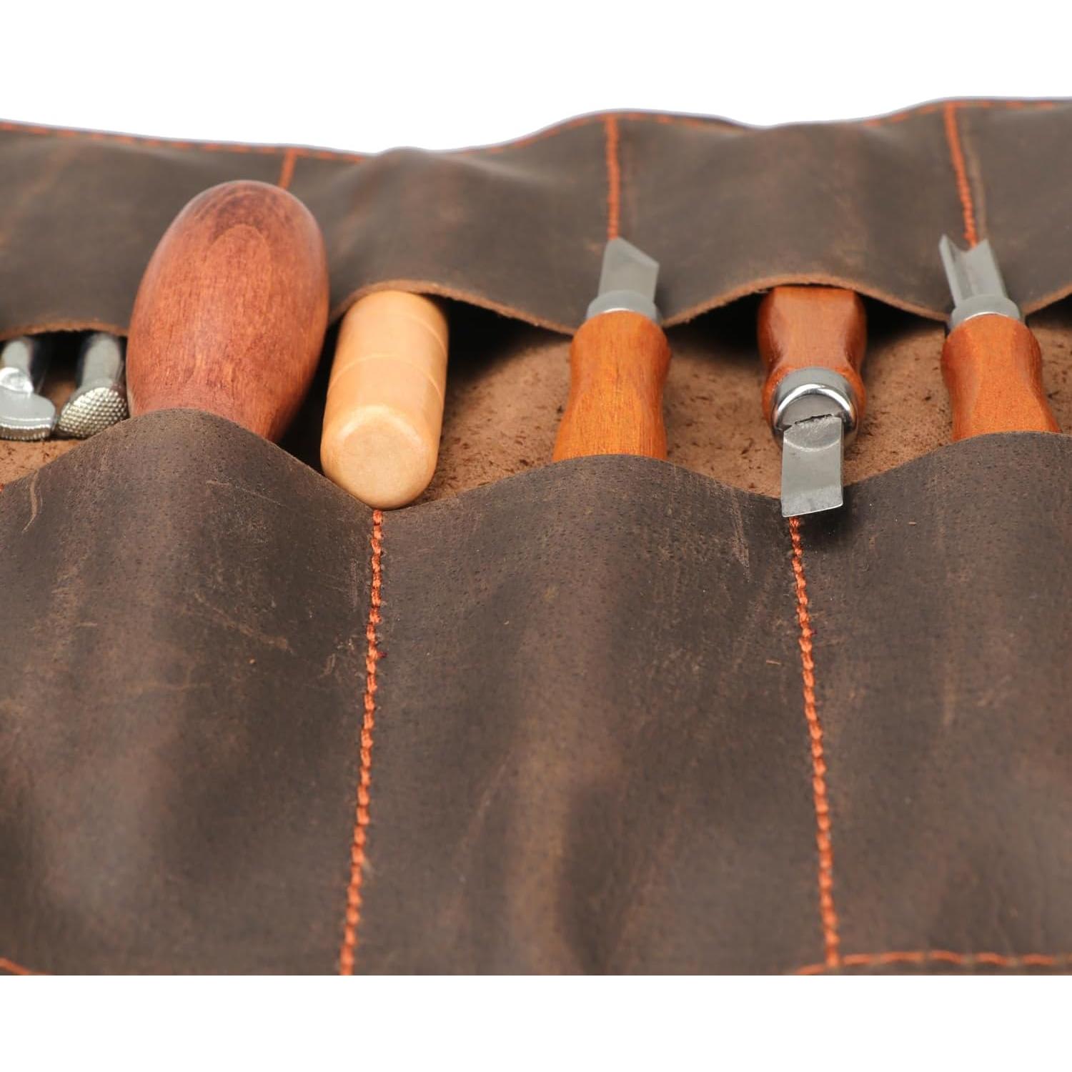 Bolsa de Almacenamiento para Herramientas Tourbon de Cuero 10 Compartimentos