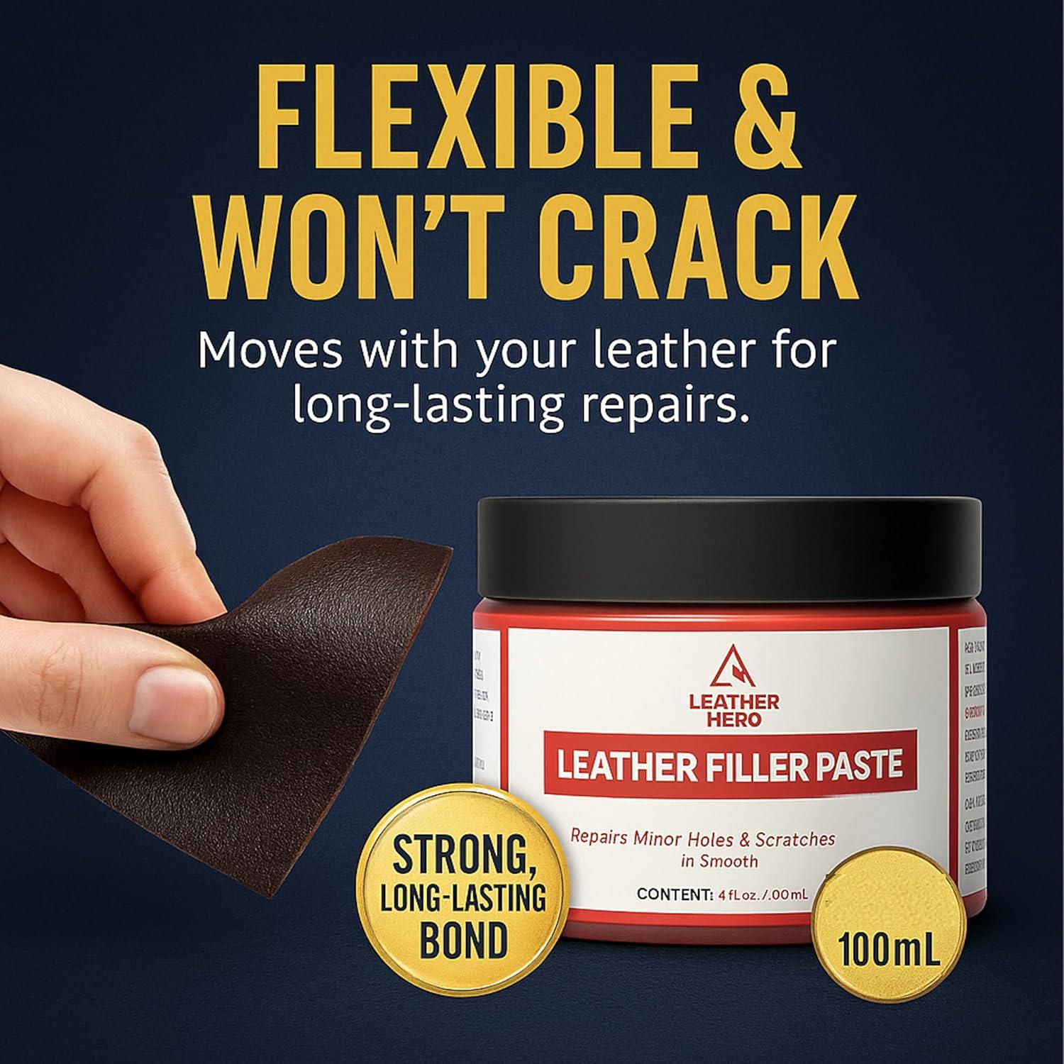 Relleno Reparador de Cuero Leather Hero 100mL - Flexible y Pintable