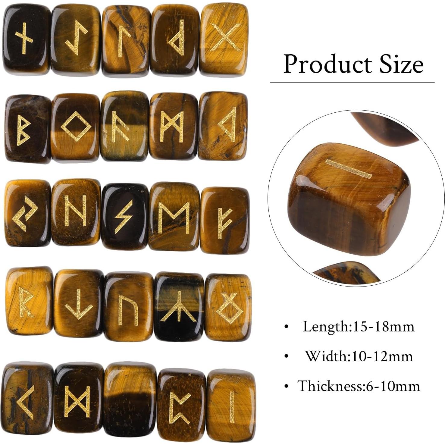 Conjunto de 25 Piedras Rúnicas Grabadas con Letras Doradas