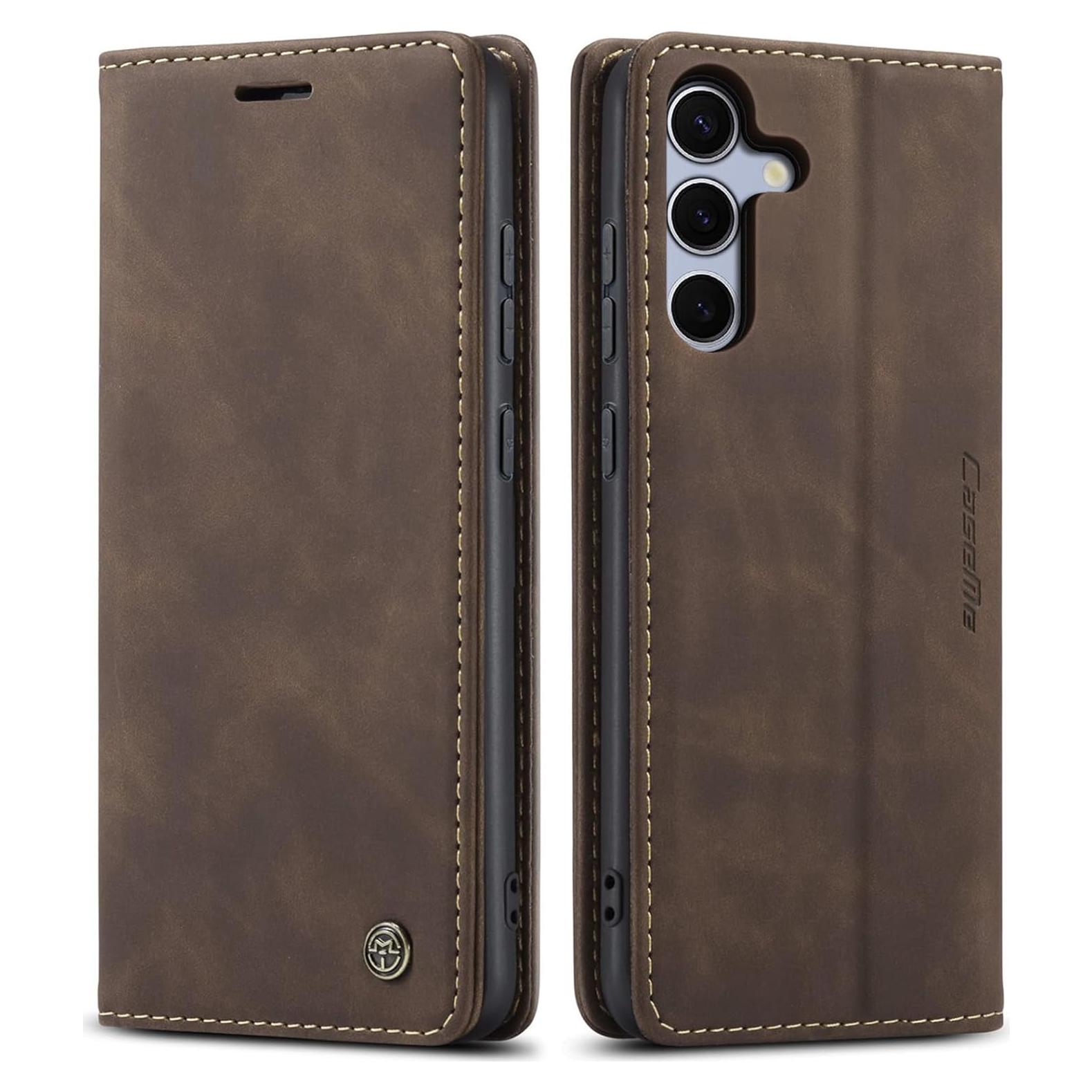 Funda de Cartera de Cuero Kowauri para Samsung Galaxy S25 Café