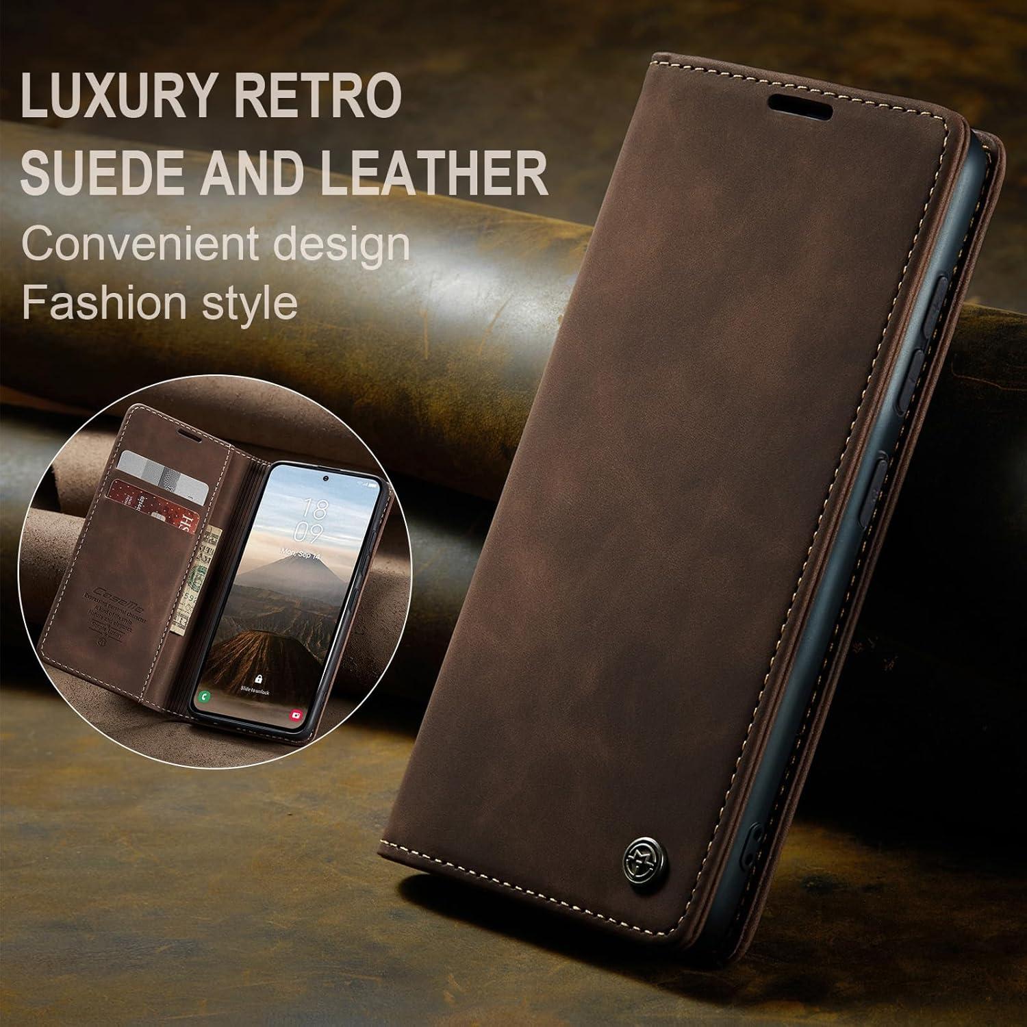 Funda de Cartera de Cuero Kowauri para Samsung Galaxy S25 Café