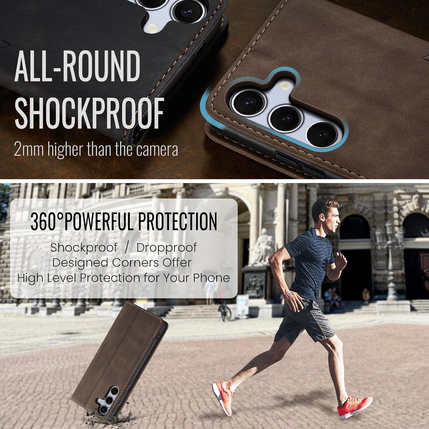 Funda de Cartera de Cuero Kowauri para Samsung Galaxy S25 Café