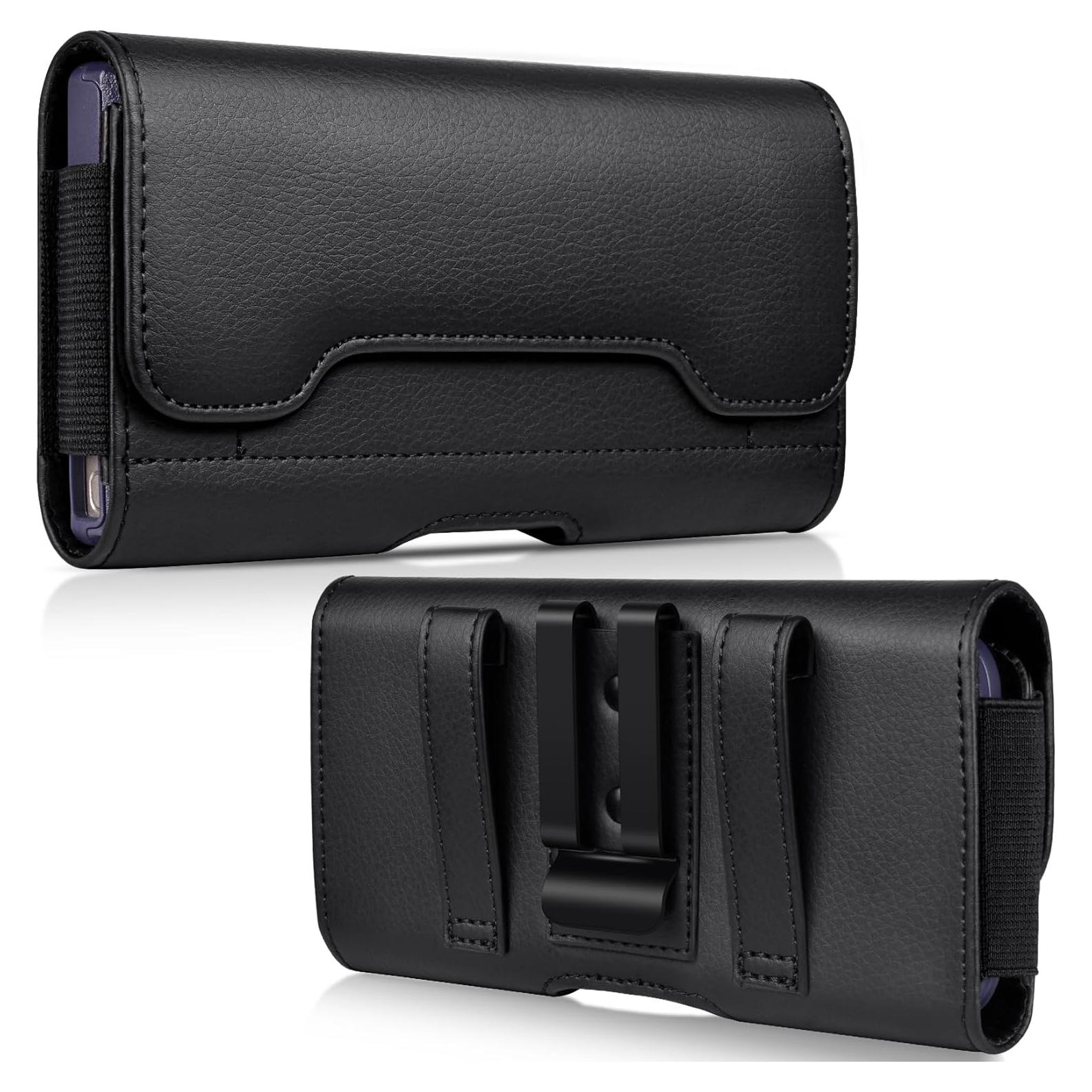 Funda de cuero con clip y soporte para tarjetas ACCKUO XL Negro