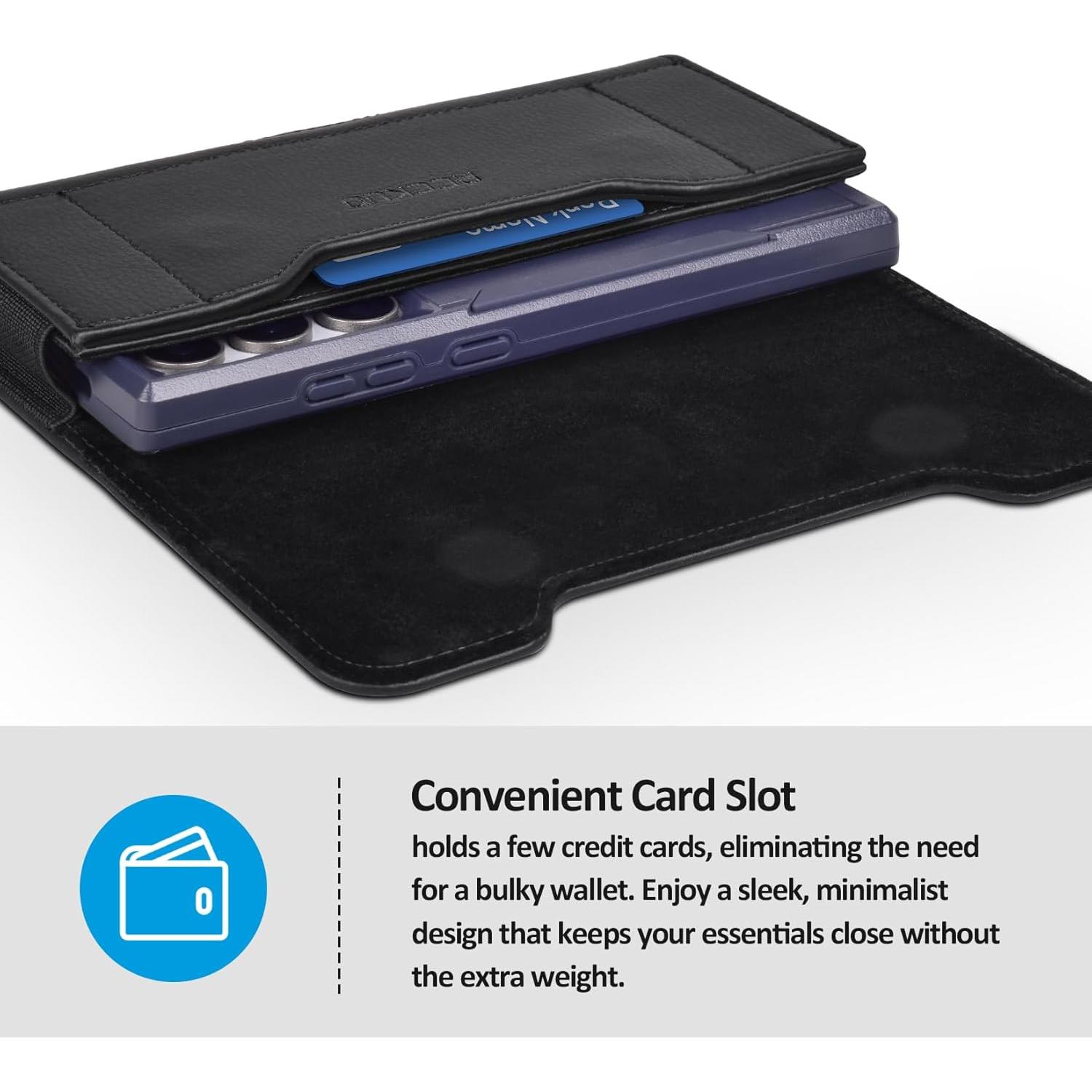 Funda de cuero con clip y soporte para tarjetas ACCKUO XL Negro