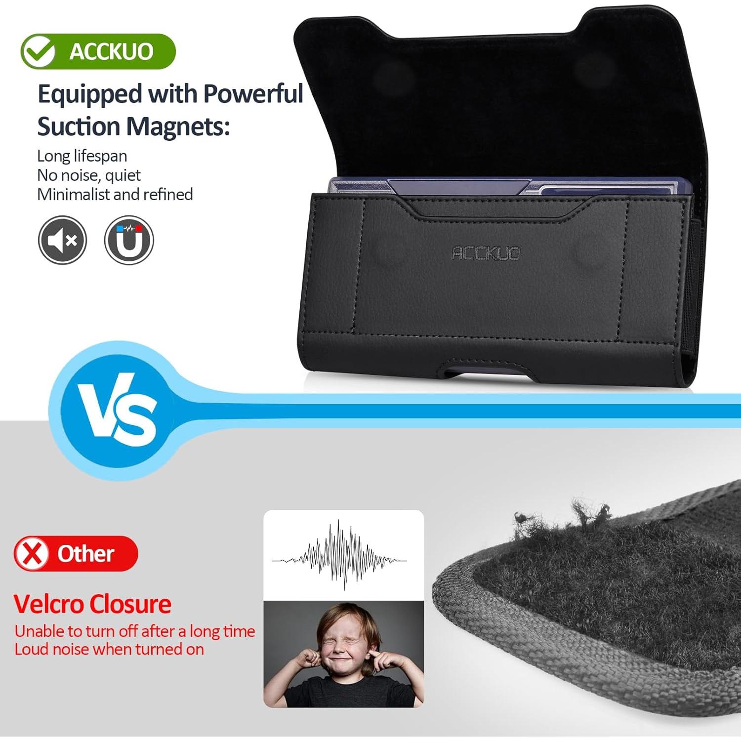 Funda de cuero con clip y soporte para tarjetas ACCKUO XL Negro