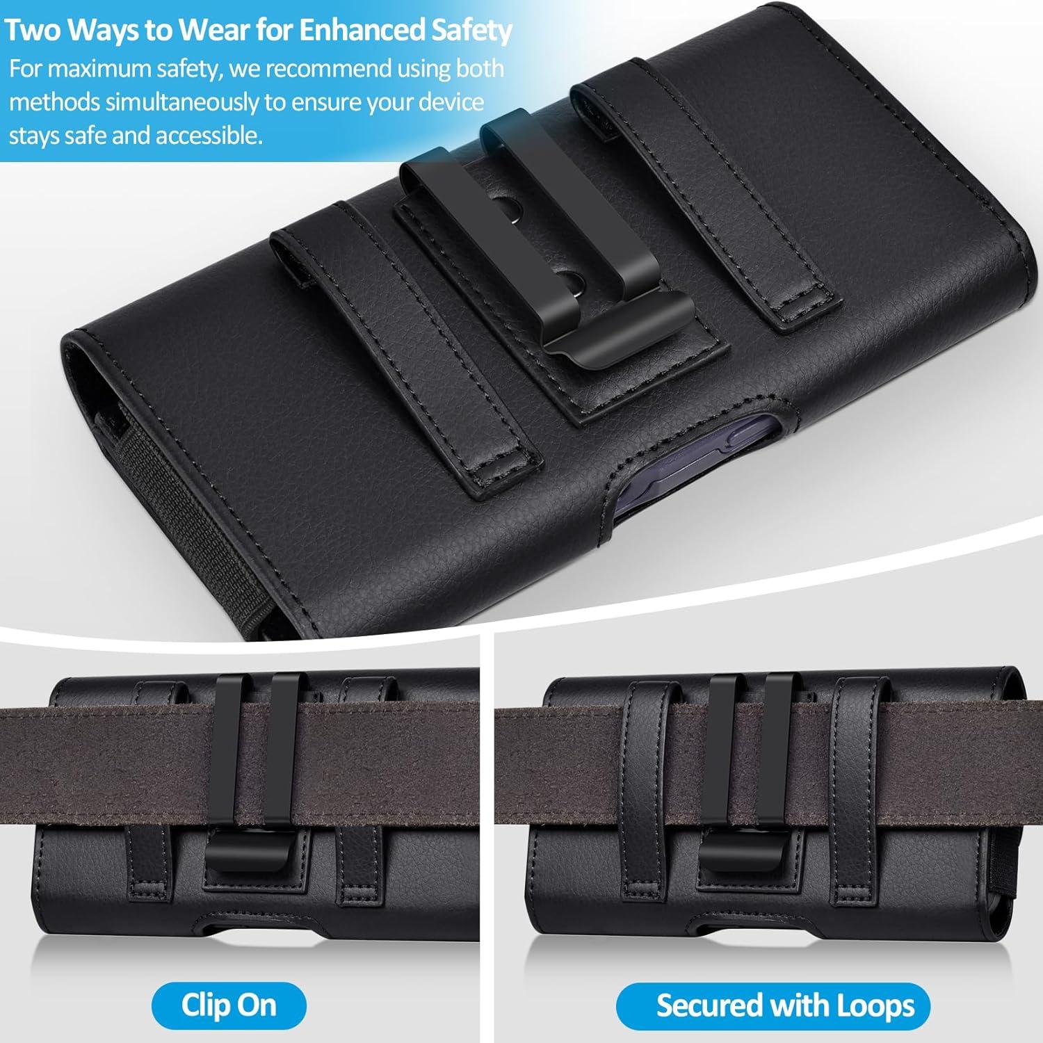 Funda de cuero con clip y soporte para tarjetas ACCKUO XL Negro