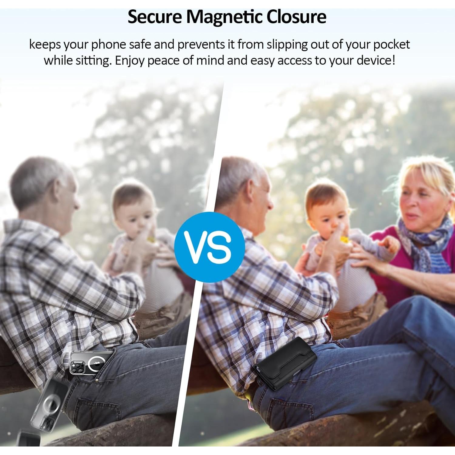 Funda de cuero con clip y soporte para tarjetas ACCKUO XL Negro