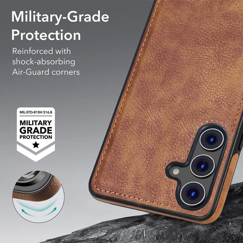 Funda de Cuero KSELF para Samsung Galaxy S25 Marrón con Soporte