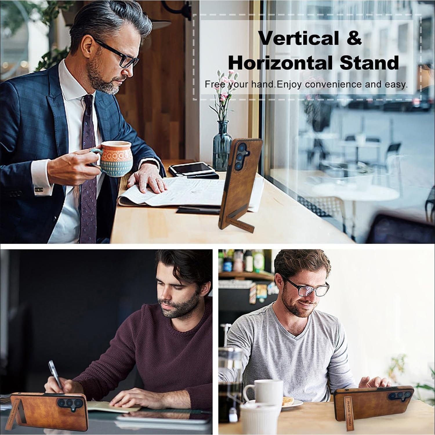 Funda de Cuero KSELF para Samsung Galaxy S25 Marrón con Soporte