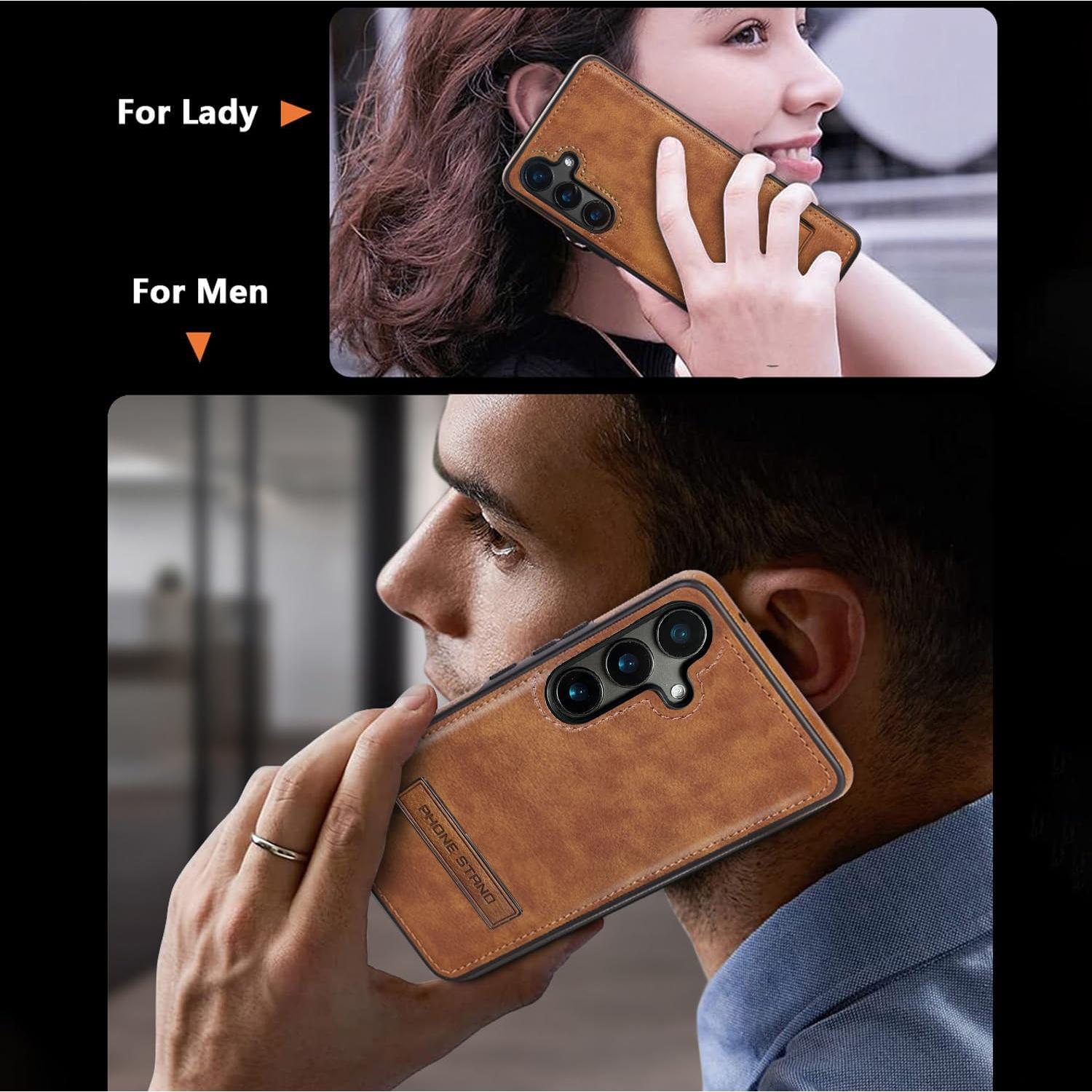 Funda de Cuero KSELF para Samsung Galaxy S25 Marrón con Soporte