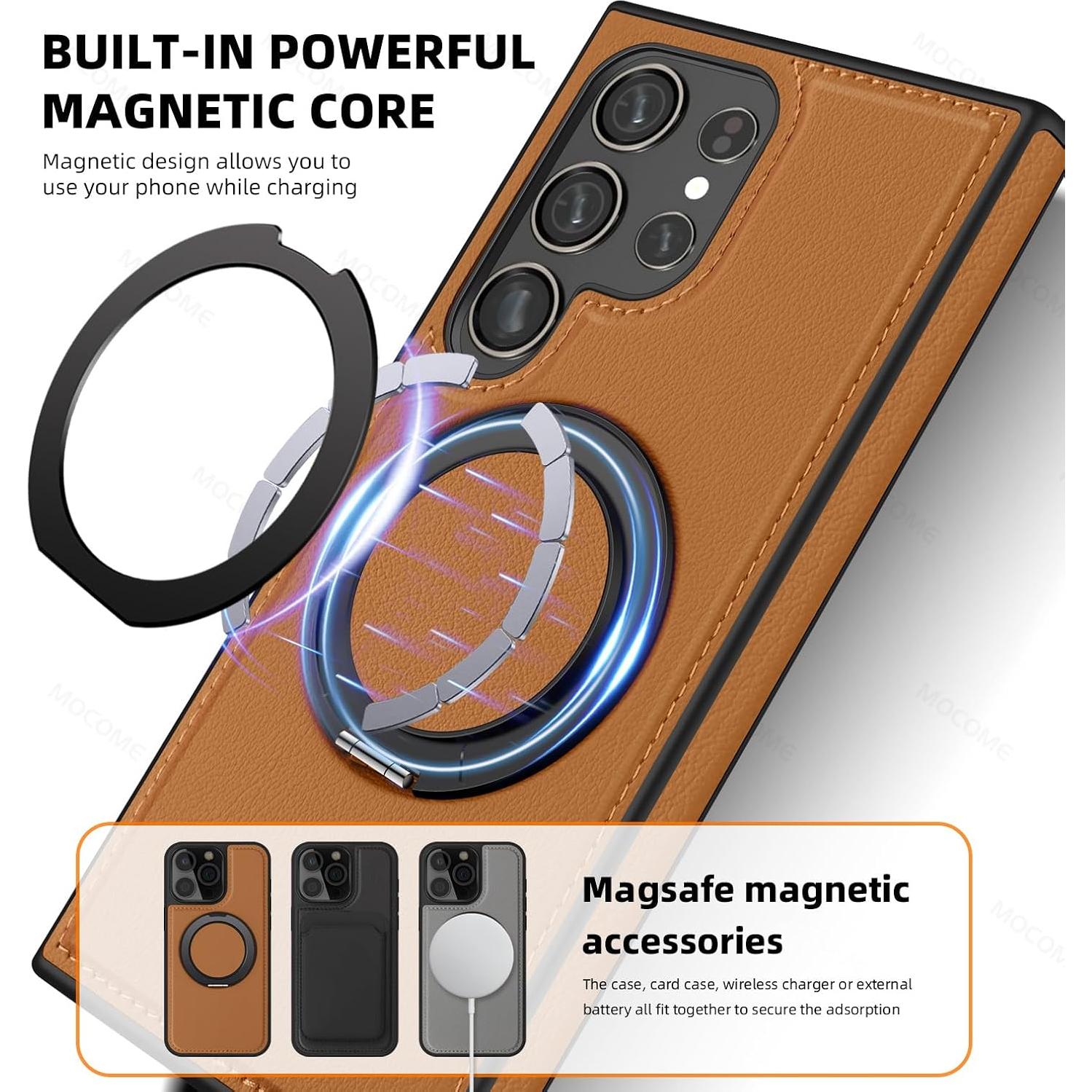 Funda Magnética PU para Samsung Galaxy S24 Ultra - Marrón