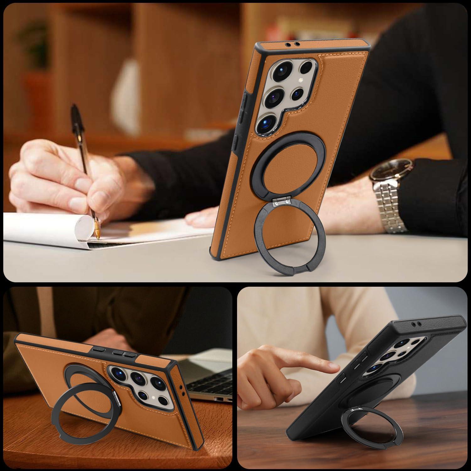 Funda Magnética PU para Samsung Galaxy S24 Ultra - Marrón