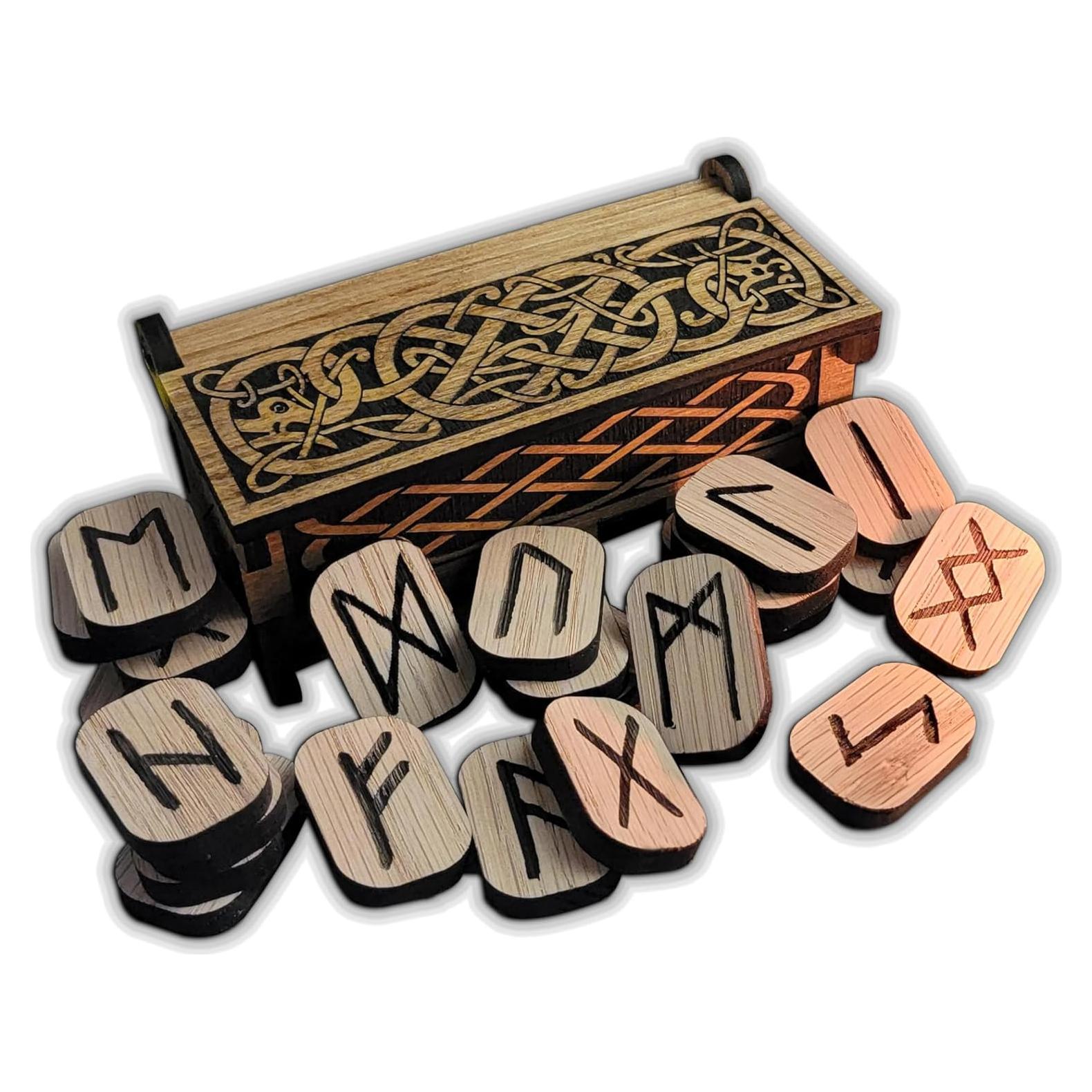 Juego de Runas Vikingas de Roble - 25 Piezas con Caja