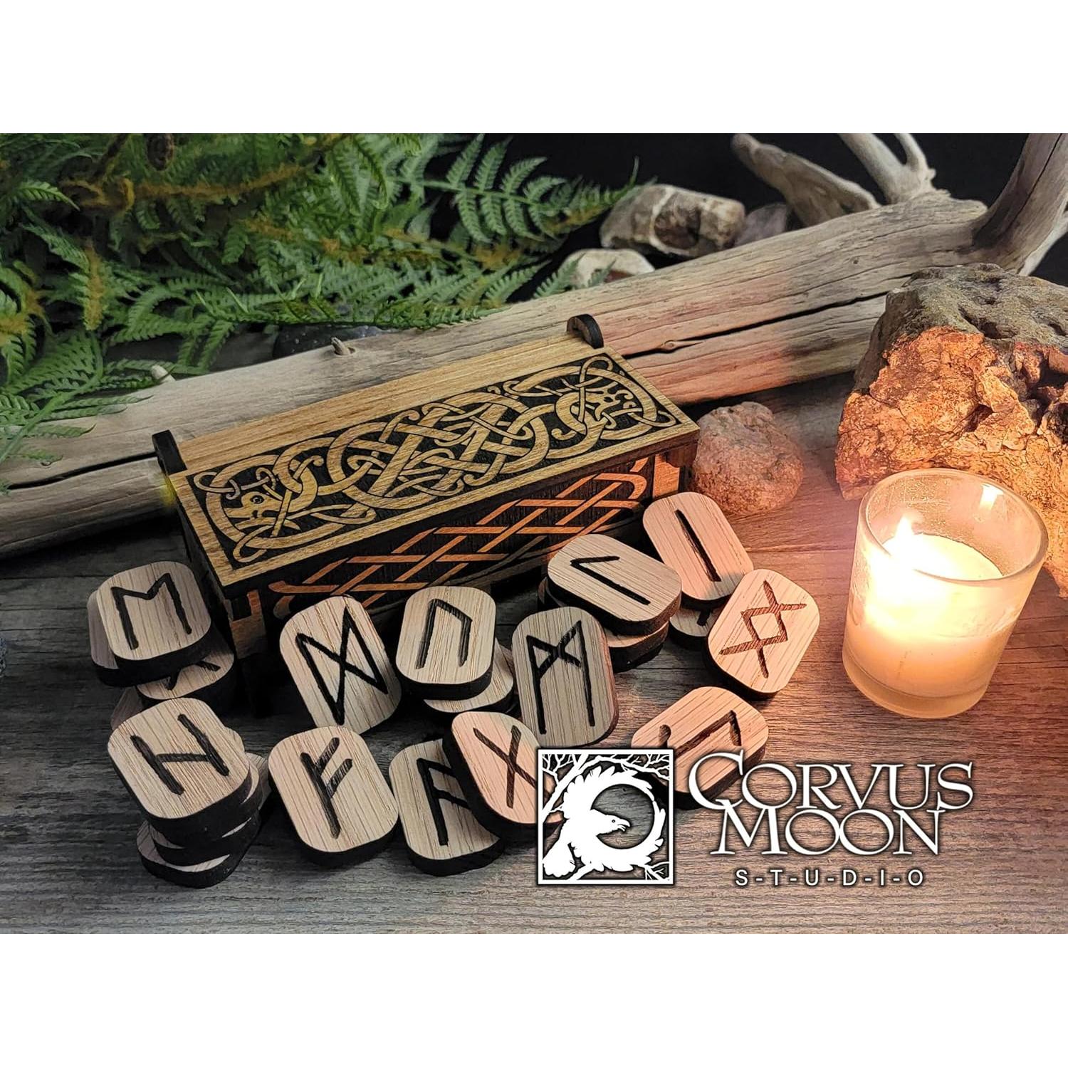 Juego de Runas Vikingas de Roble - 25 Piezas con Caja