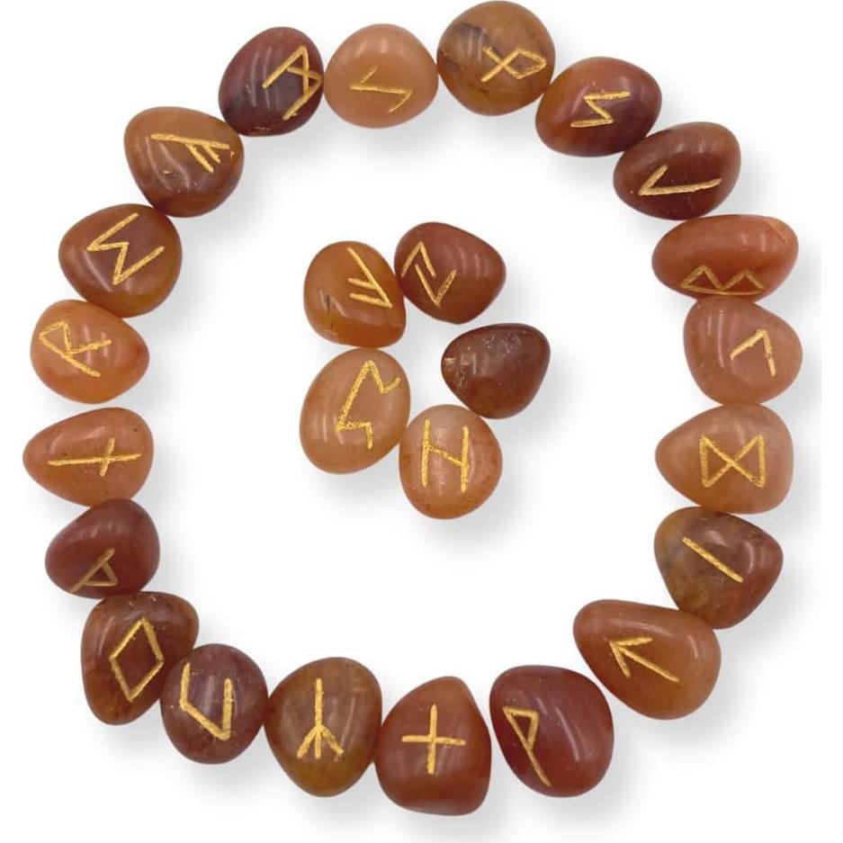 Conjunto de Runas de Aventurina Roja GEMSCITE 25 Pcs 15-20 mm