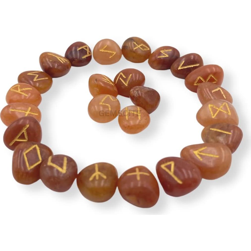 Conjunto de Runas de Aventurina Roja GEMSCITE 25 Pcs 15-20 mm