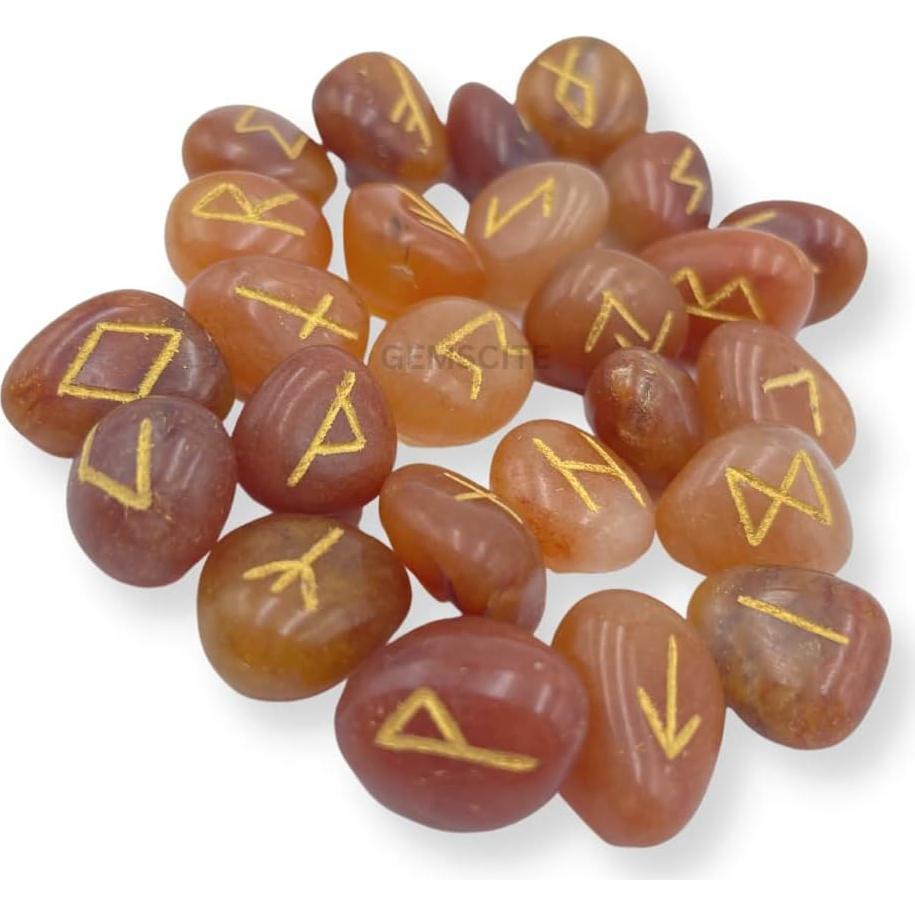 Conjunto de Runas de Aventurina Roja GEMSCITE 25 Pcs 15-20 mm