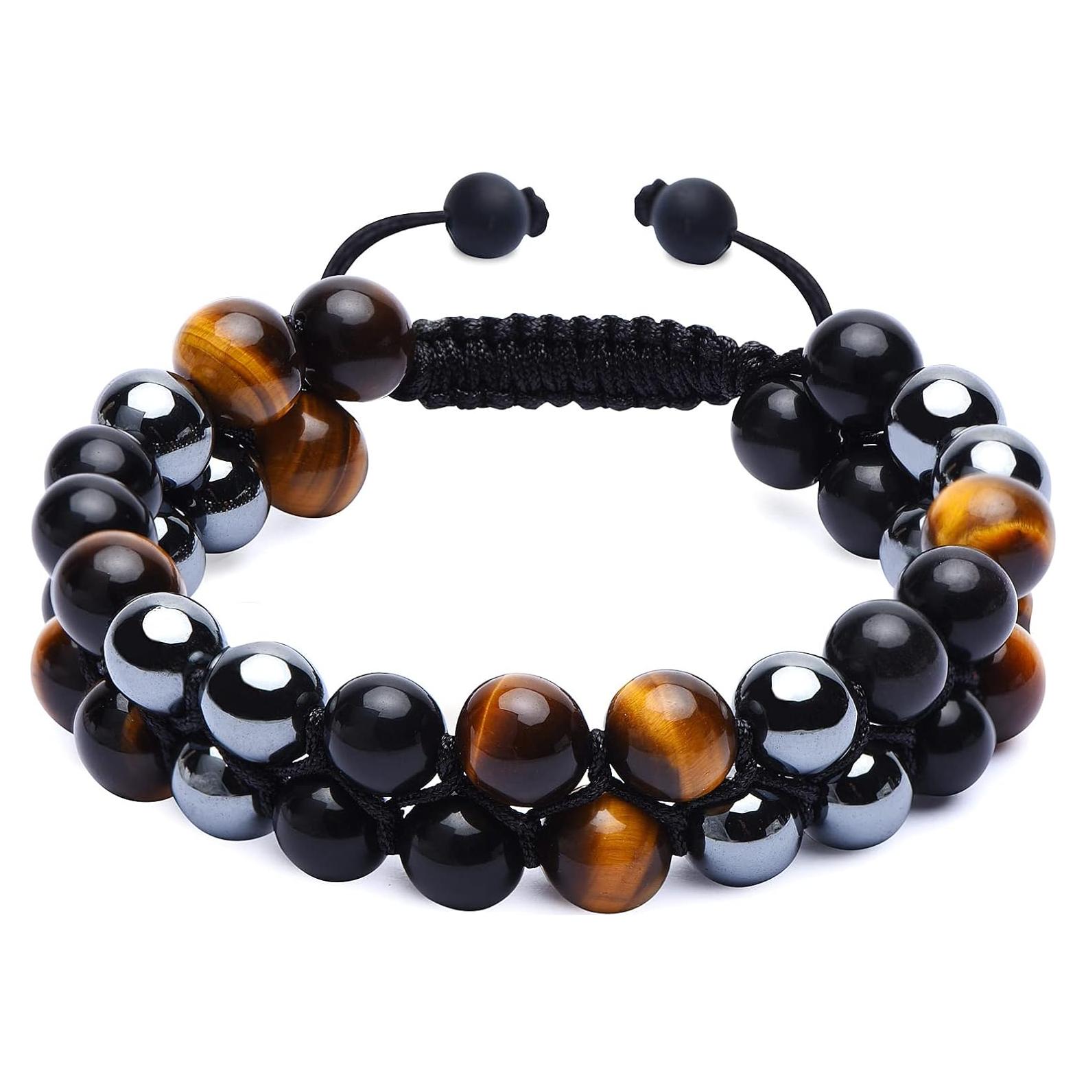 Pulsera de Cristales Sanadores Genasto 8mm Ojo de Tigre Obsidiana Hematita