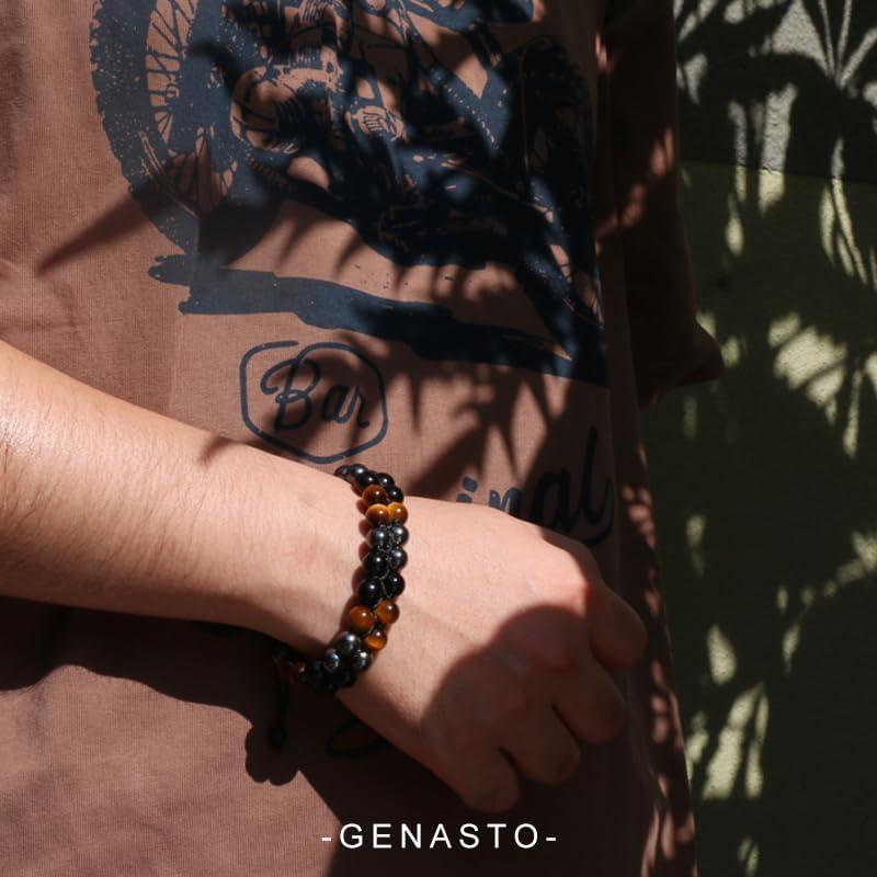Pulsera de Cristales Sanadores Genasto 8mm Ojo de Tigre Obsidiana Hematita