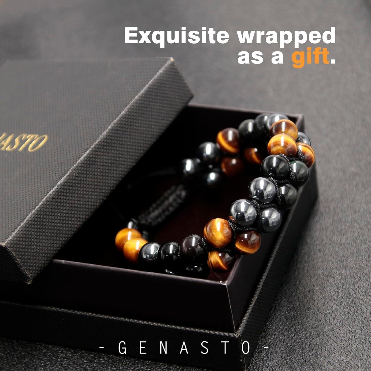 Pulsera de Cristales Sanadores Genasto 8mm Ojo de Tigre Obsidiana Hematita