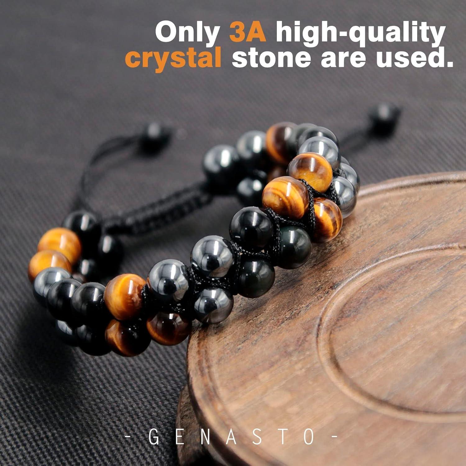 Pulsera de Cristales Sanadores Genasto 8mm Ojo de Tigre Obsidiana Hematita